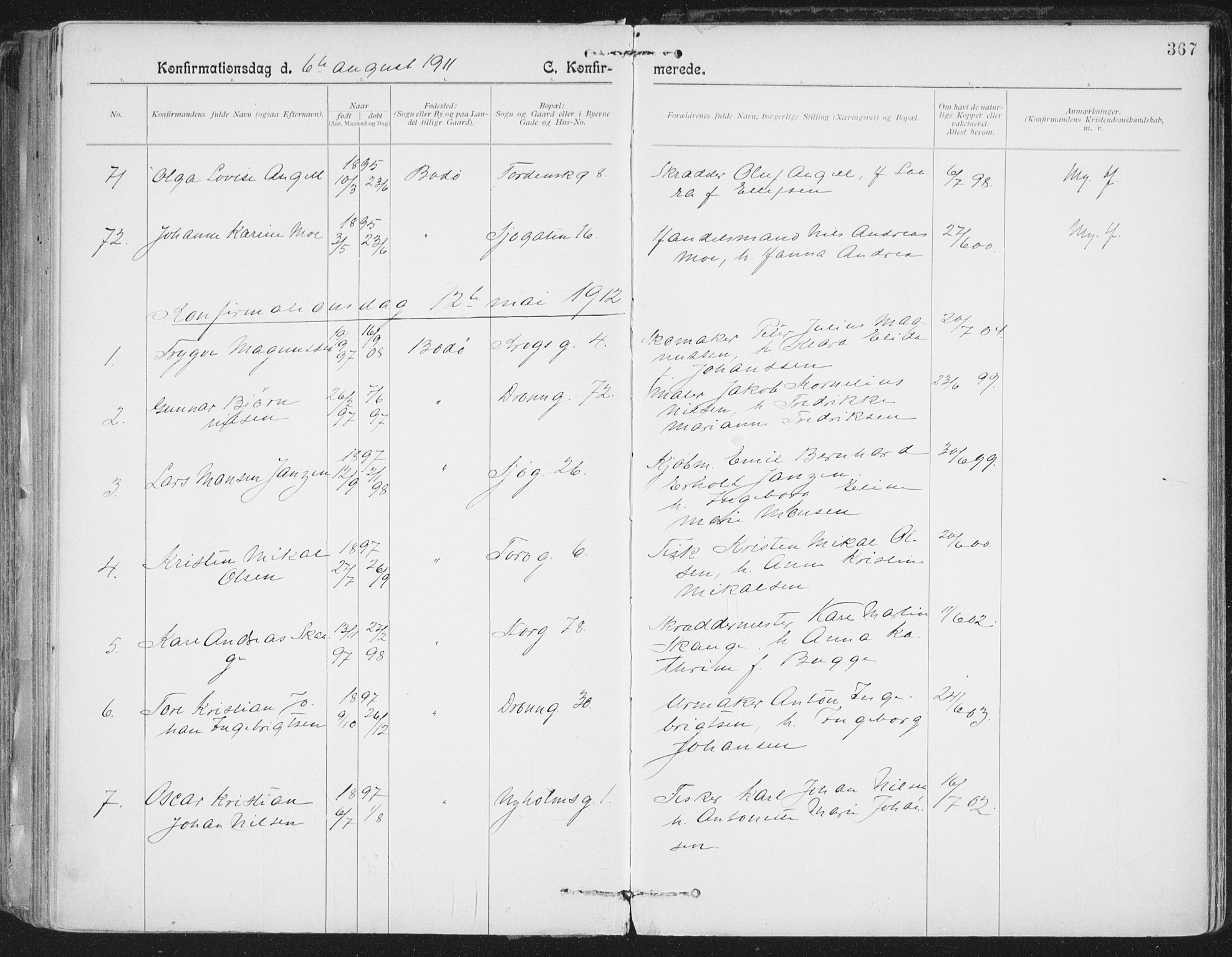 Ministerialprotokoller, klokkerbøker og fødselsregistre - Nordland, AV/SAT-A-1459/801/L0011: Parish register (official) no. 801A11, 1900-1916, p. 367