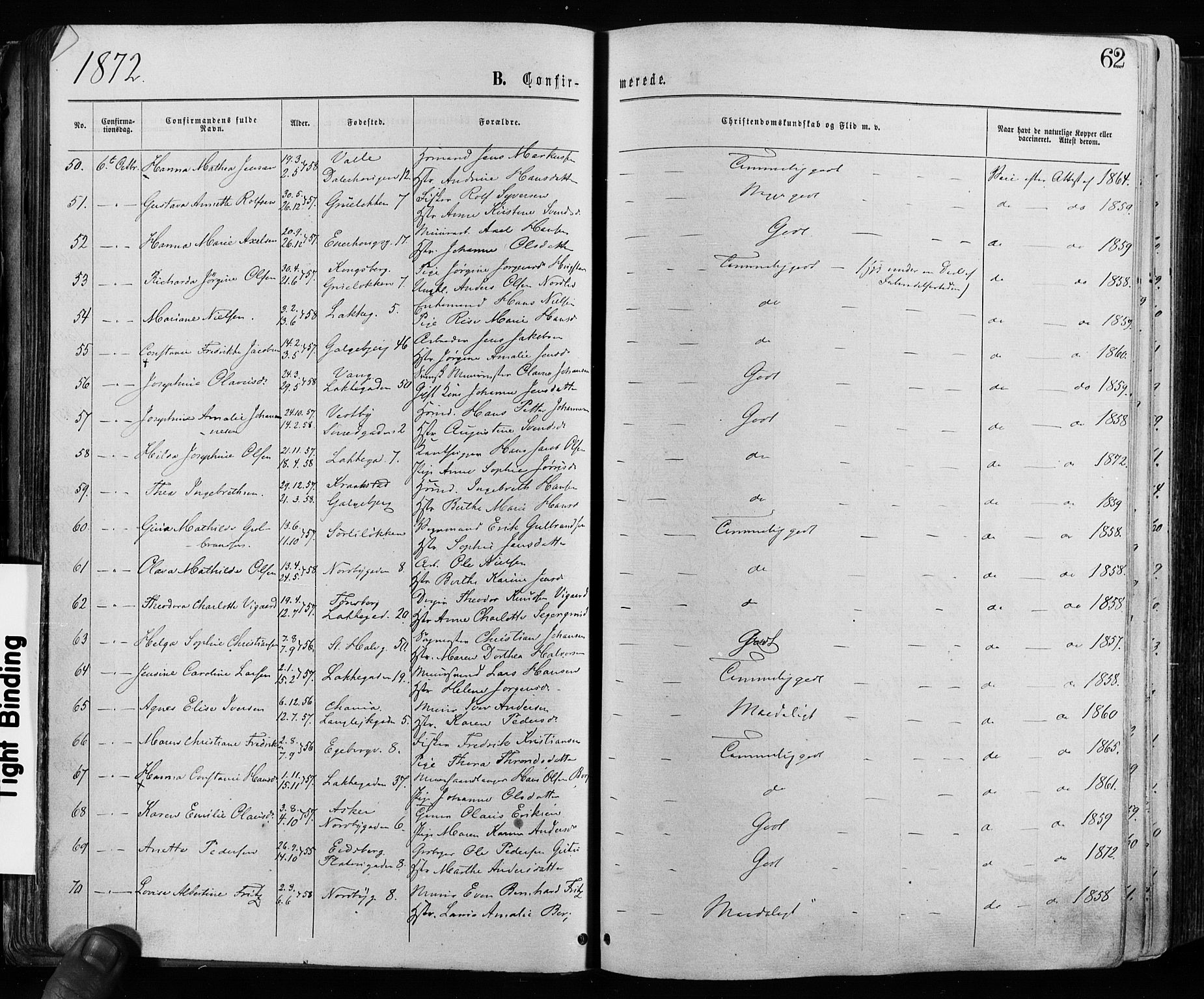 Grønland prestekontor Kirkebøker, AV/SAO-A-10848/F/Fa/L0005: Parish register (official) no. 5, 1869-1880, p. 62