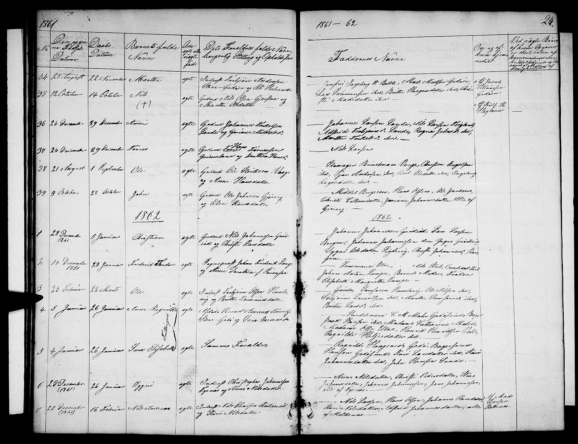 Tysnes sokneprestembete, AV/SAB-A-78601/H/Hab: Parish register (copy) no. B 1, 1855-1877, p. 24