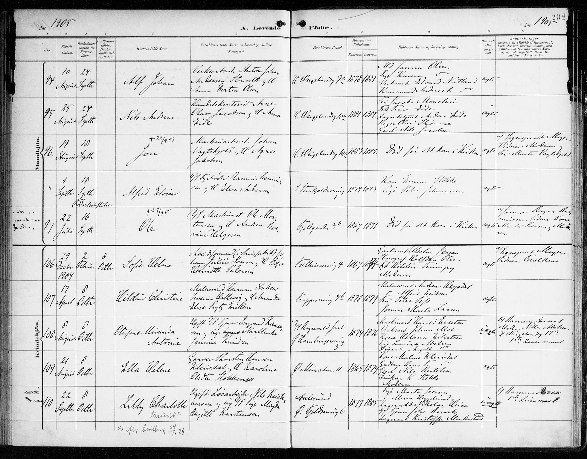 Korskirken sokneprestembete, AV/SAB-A-76101/H/Haa/L0023: Parish register (official) no. B 9, 1899-1908, p. 208