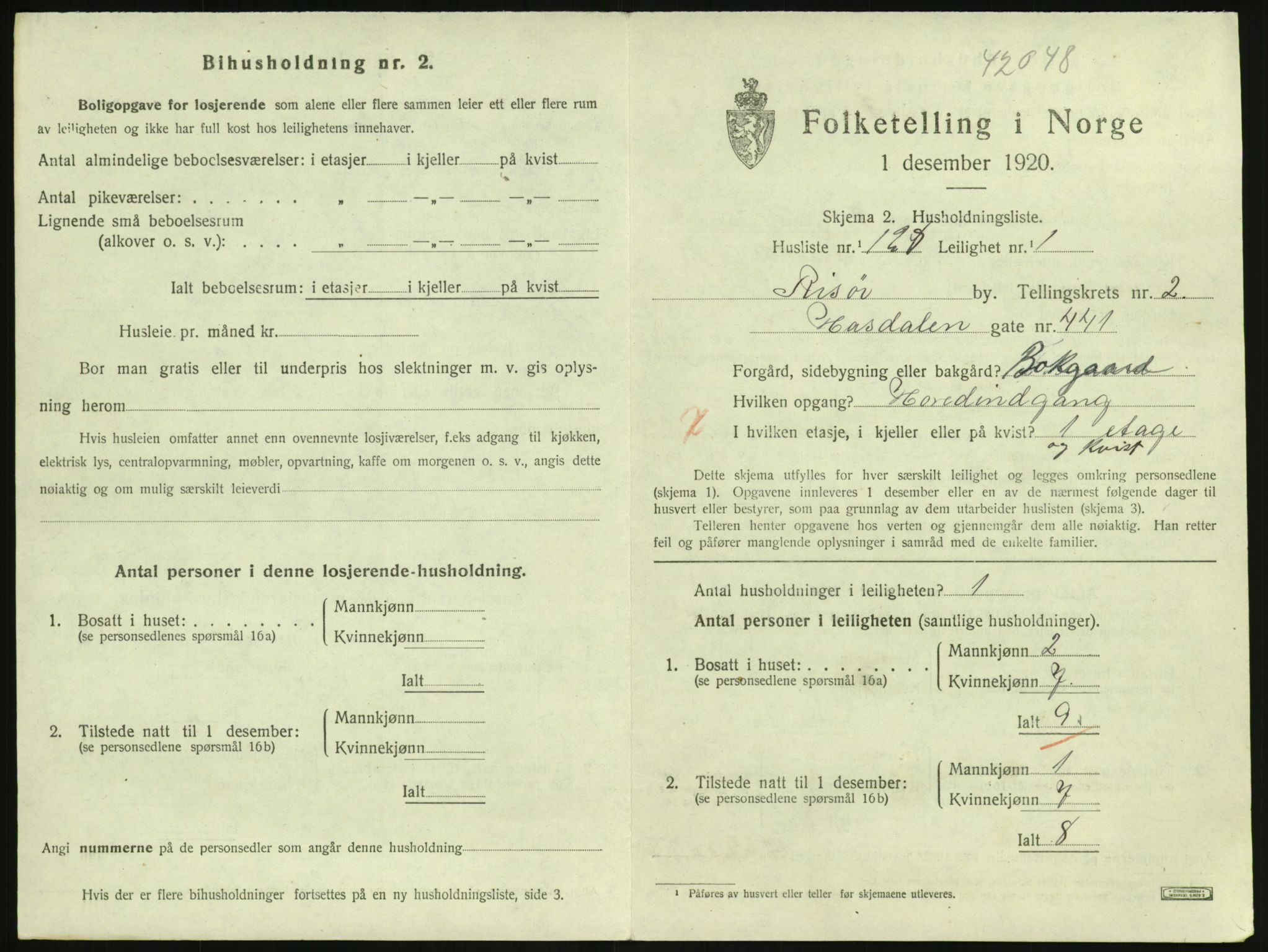 SAK, 1920 census for Risør, 1920, p. 2313