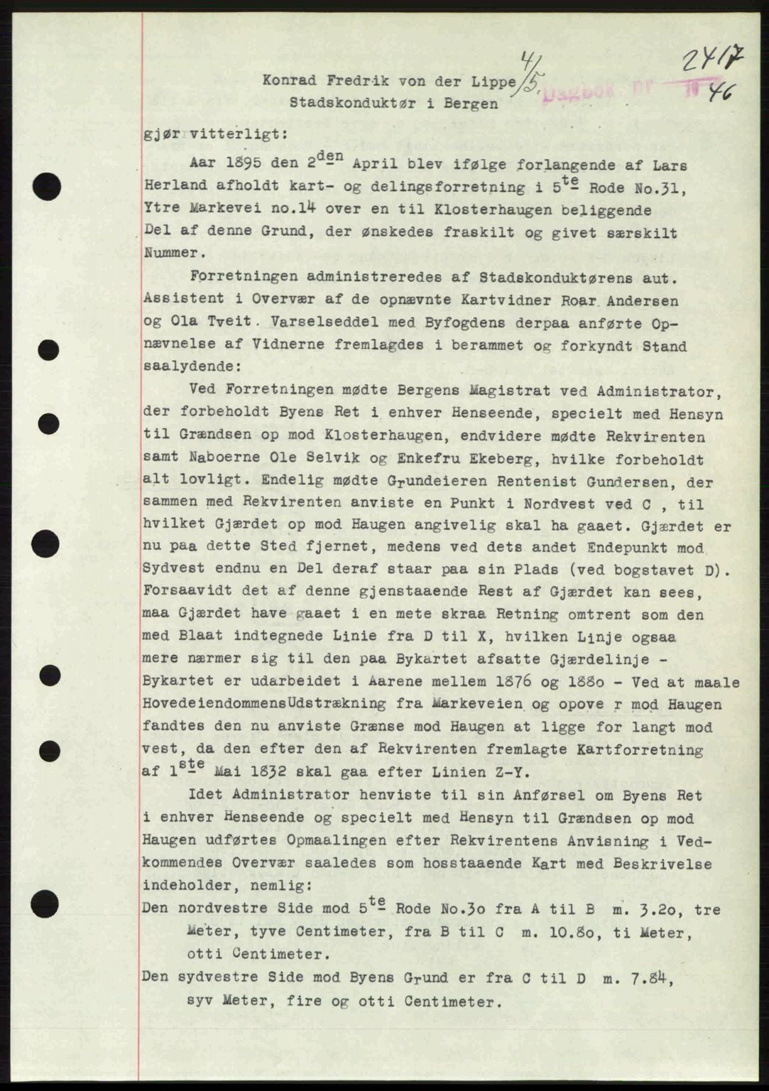 Byfogd og Byskriver i Bergen, SAB/A-3401/03/03Bc/L0022: Mortgage book no. A18, 1946-1946, Diary no: : 2417/1946