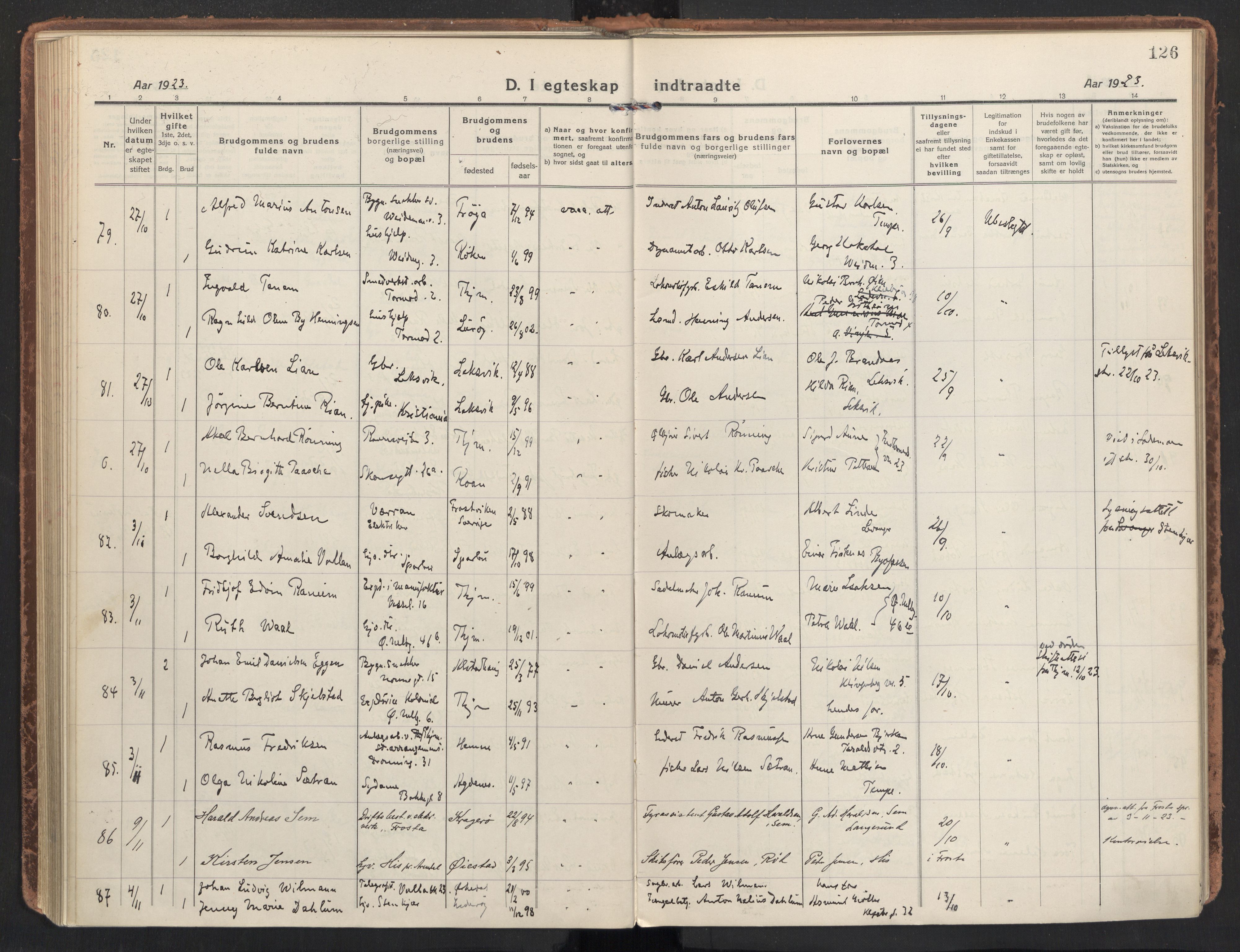 Ministerialprotokoller, klokkerbøker og fødselsregistre - Sør-Trøndelag, AV/SAT-A-1456/604/L0206: Parish register (official) no. 604A26, 1917-1931, p. 126