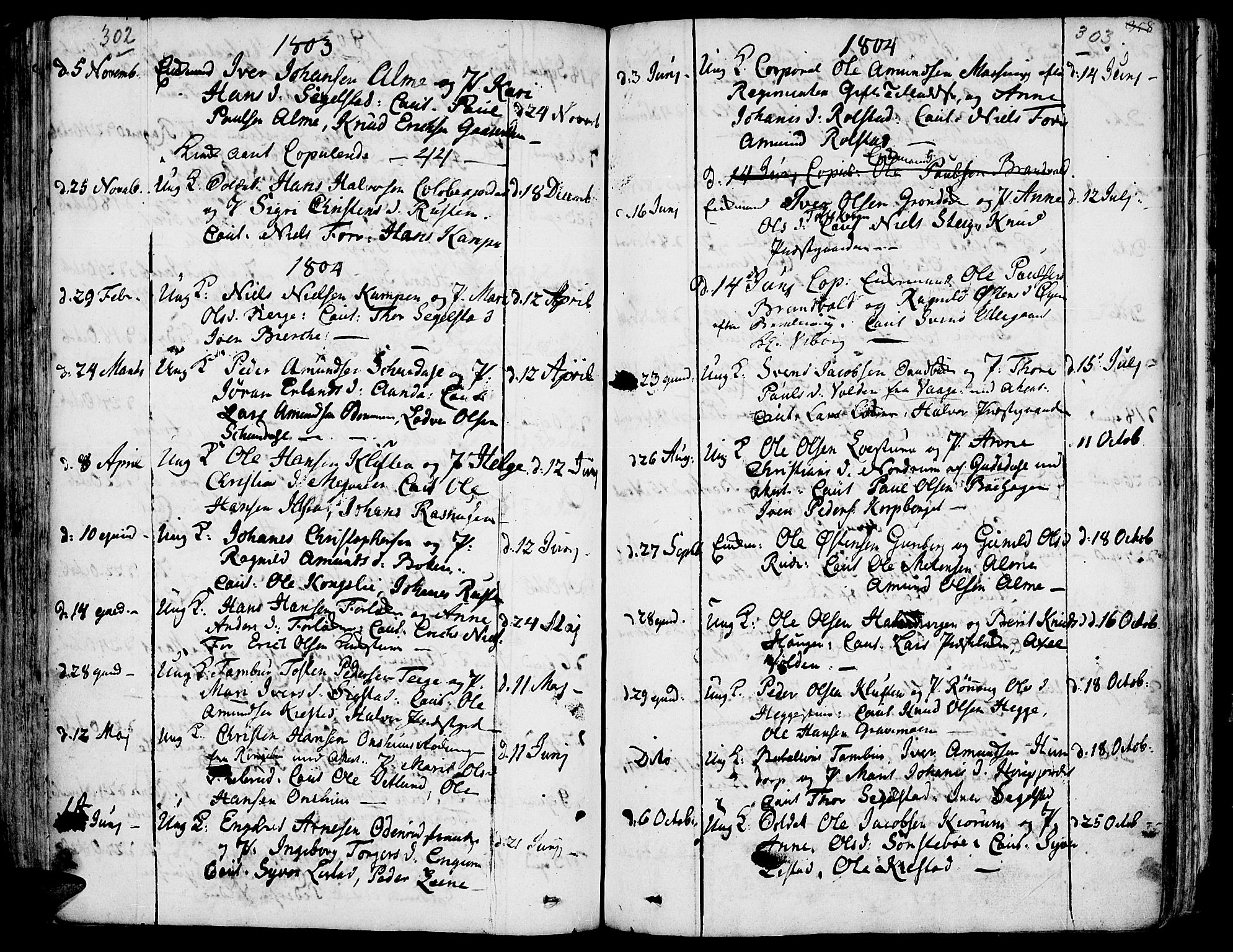 Fron prestekontor, AV/SAH-PREST-078/H/Ha/Haa/L0001: Parish register (official) no. 1, 1799-1816, p. 302-303