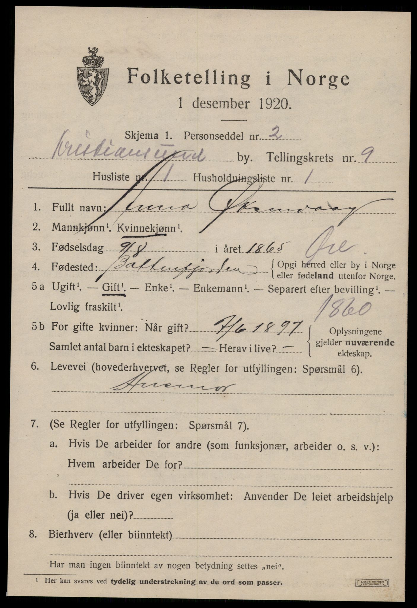 SAT, 1920 census for Kristiansund, 1920, p. 21375