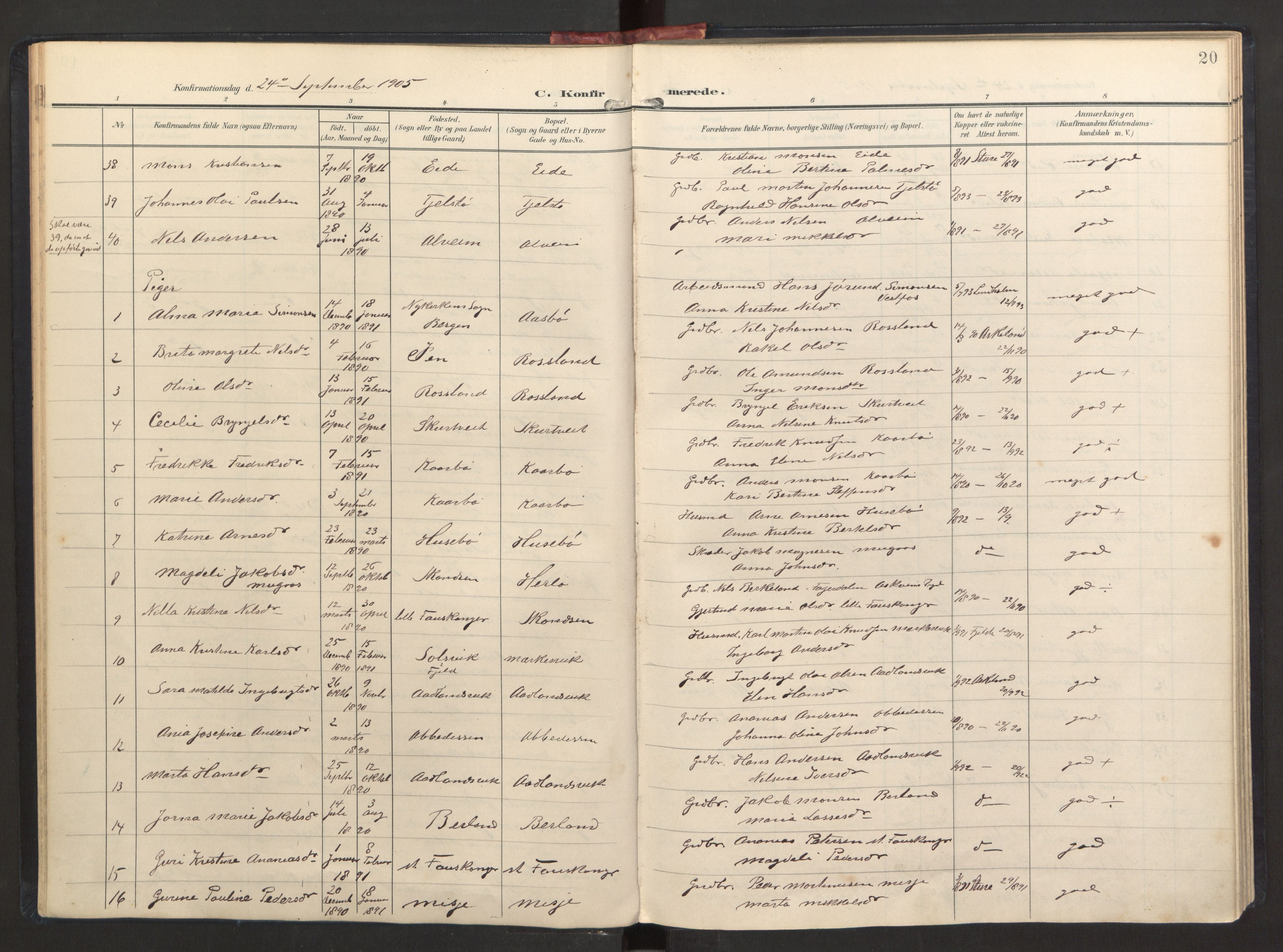 Herdla Sokneprestembete, SAB/A-75701/H/Haa: Parish register (official) no. A 7, 1902-1923, p. 20