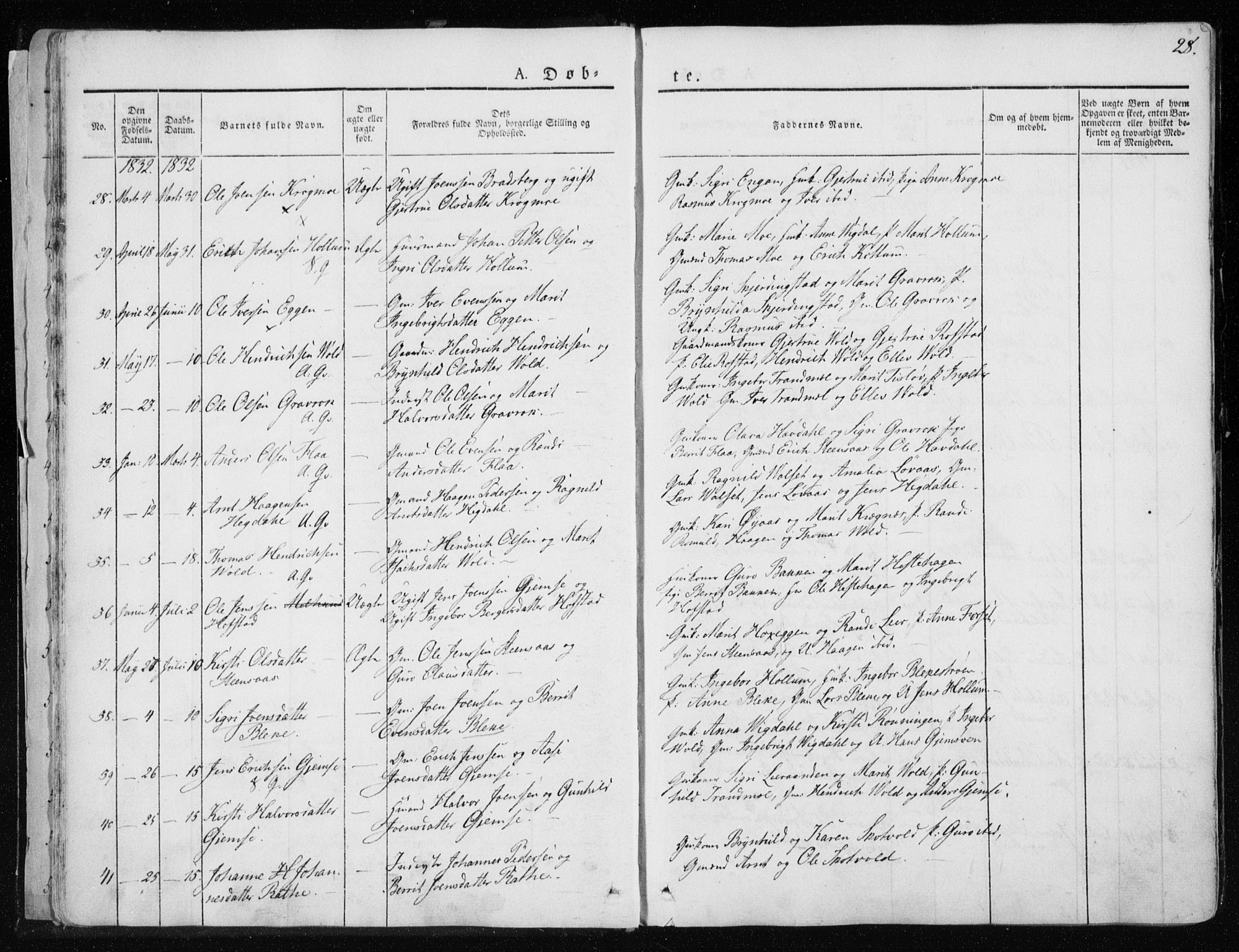 Ministerialprotokoller, klokkerbøker og fødselsregistre - Sør-Trøndelag, AV/SAT-A-1456/691/L1069: Parish register (official) no. 691A04, 1826-1841, p. 28