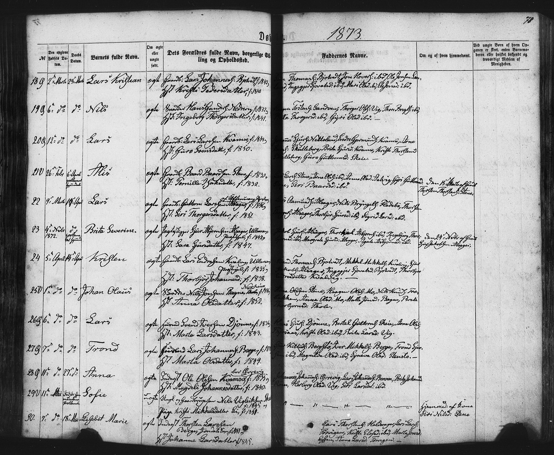 Kvam sokneprestembete, SAB/A-76201/H/Haa: Parish register (official) no. A 9, 1864-1879, p. 78