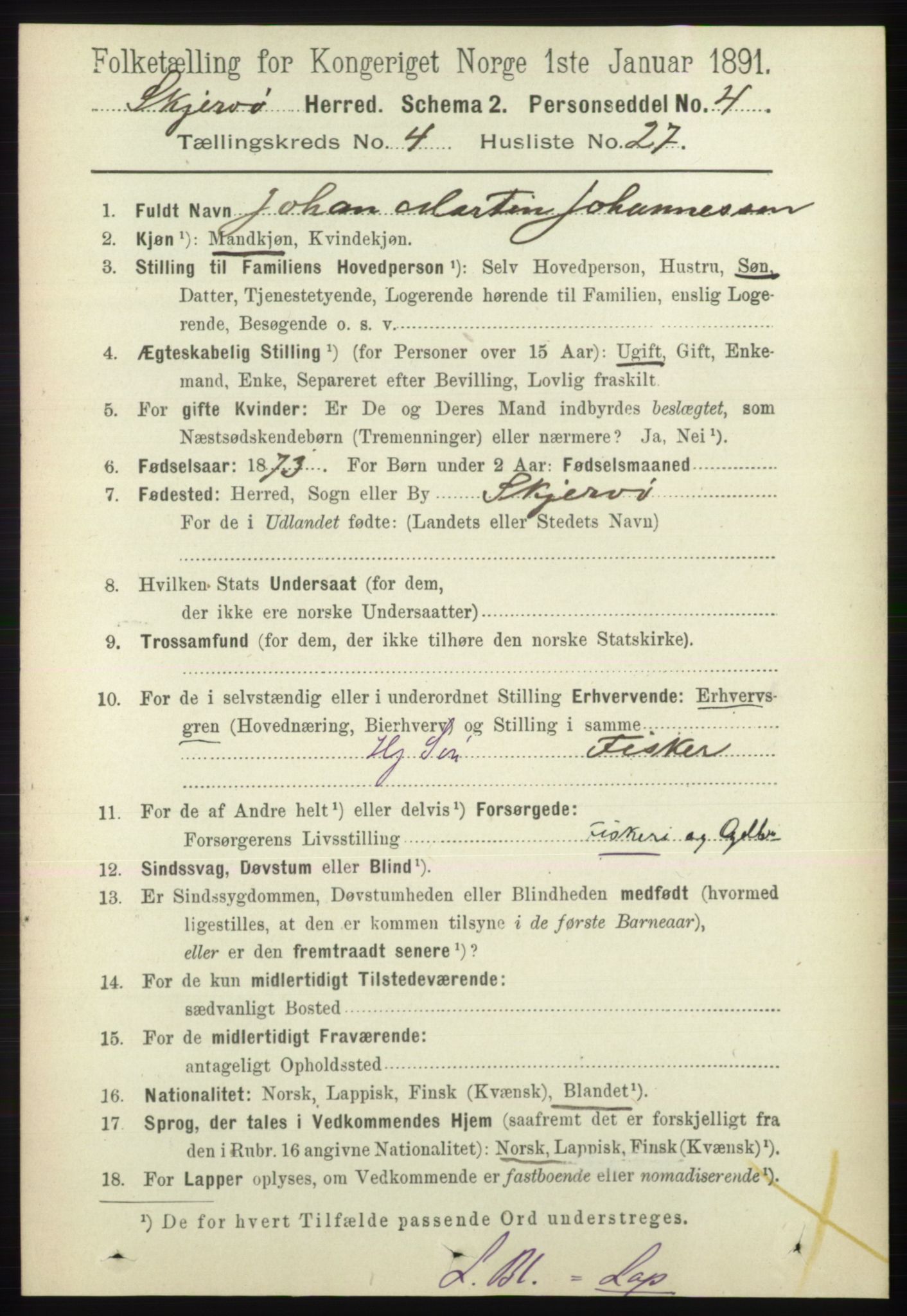RA, 1891 census for 1941 Skjervøy, 1891, p. 2486