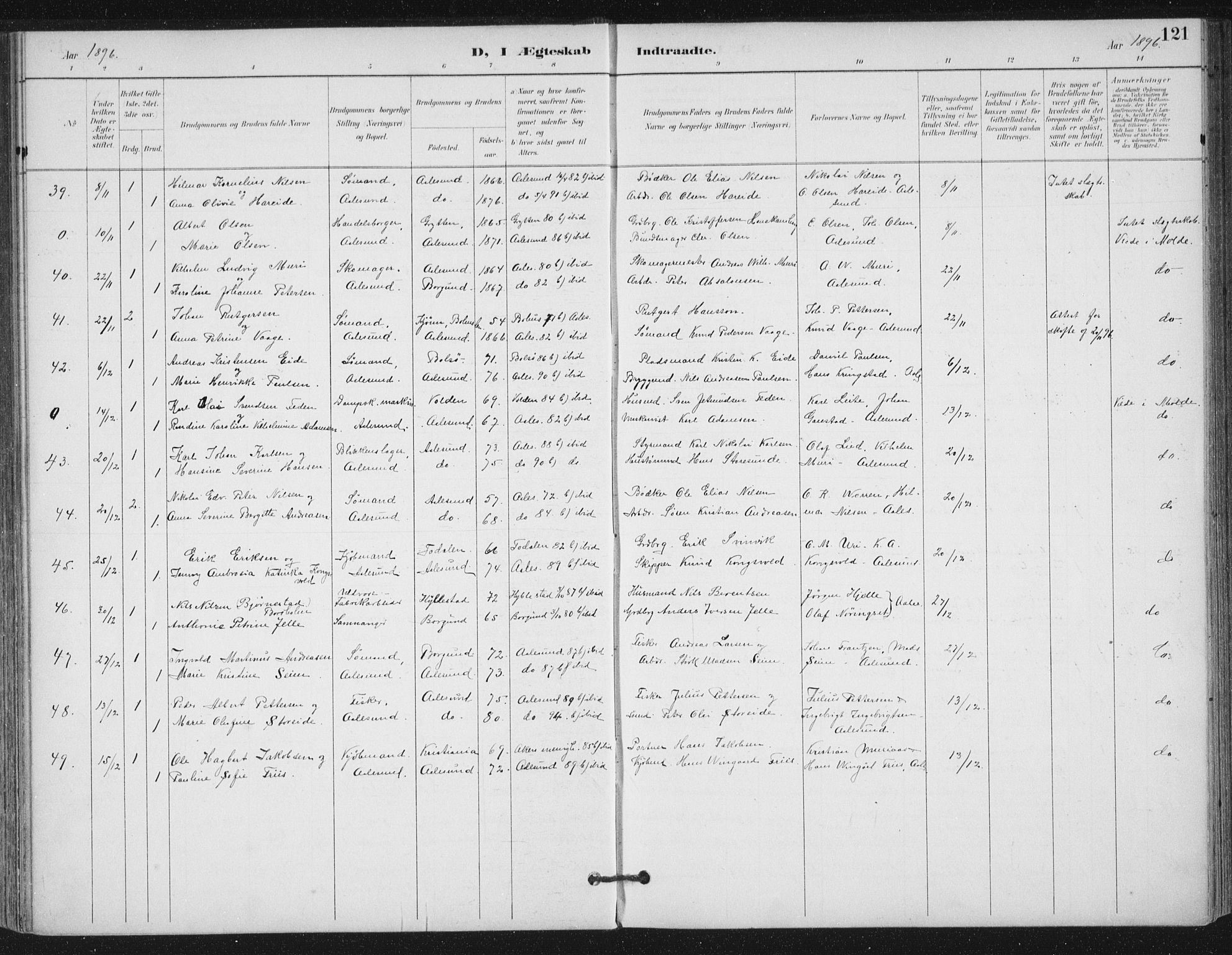 Ministerialprotokoller, klokkerbøker og fødselsregistre - Møre og Romsdal, AV/SAT-A-1454/529/L0457: Parish register (official) no. 529A07, 1894-1903, p. 121