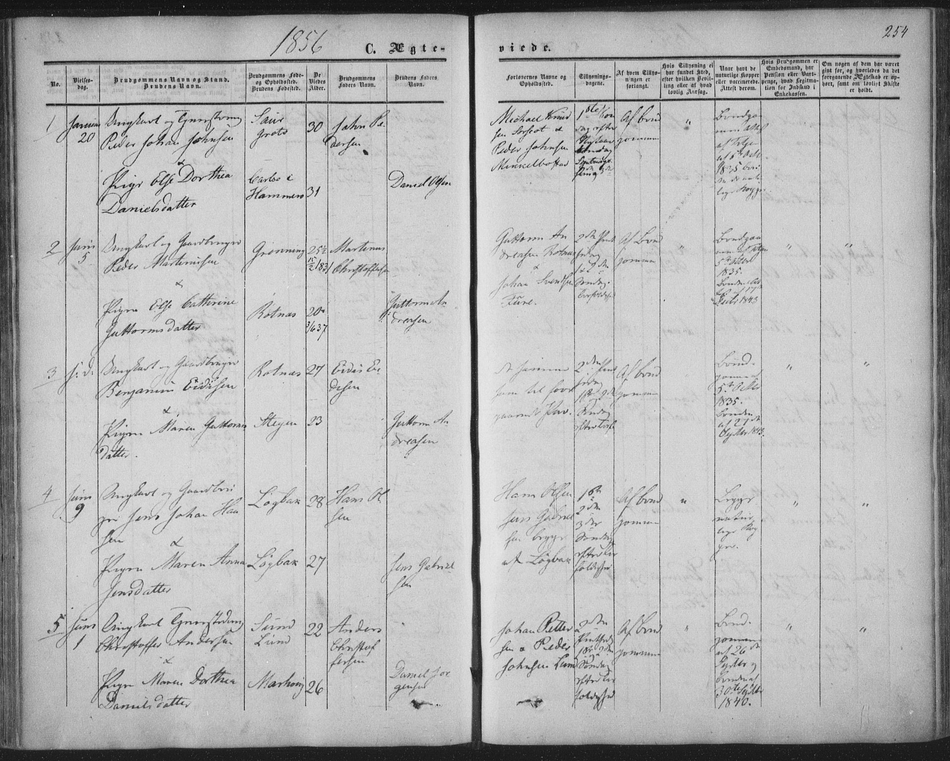 Ministerialprotokoller, klokkerbøker og fødselsregistre - Nordland, AV/SAT-A-1459/855/L0800: Parish register (official) no. 855A08, 1852-1864, p. 254