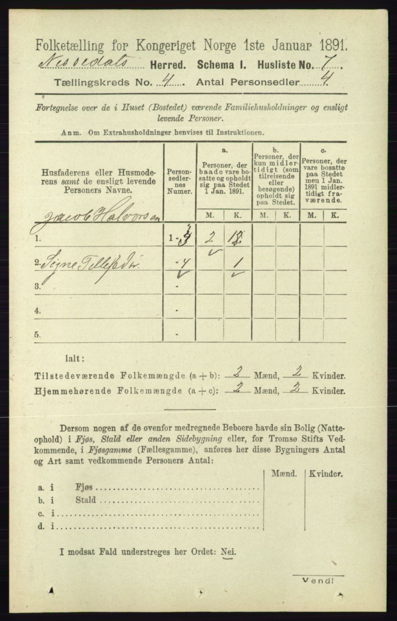 RA, 1891 census for 0830 Nissedal, 1891, p. 836