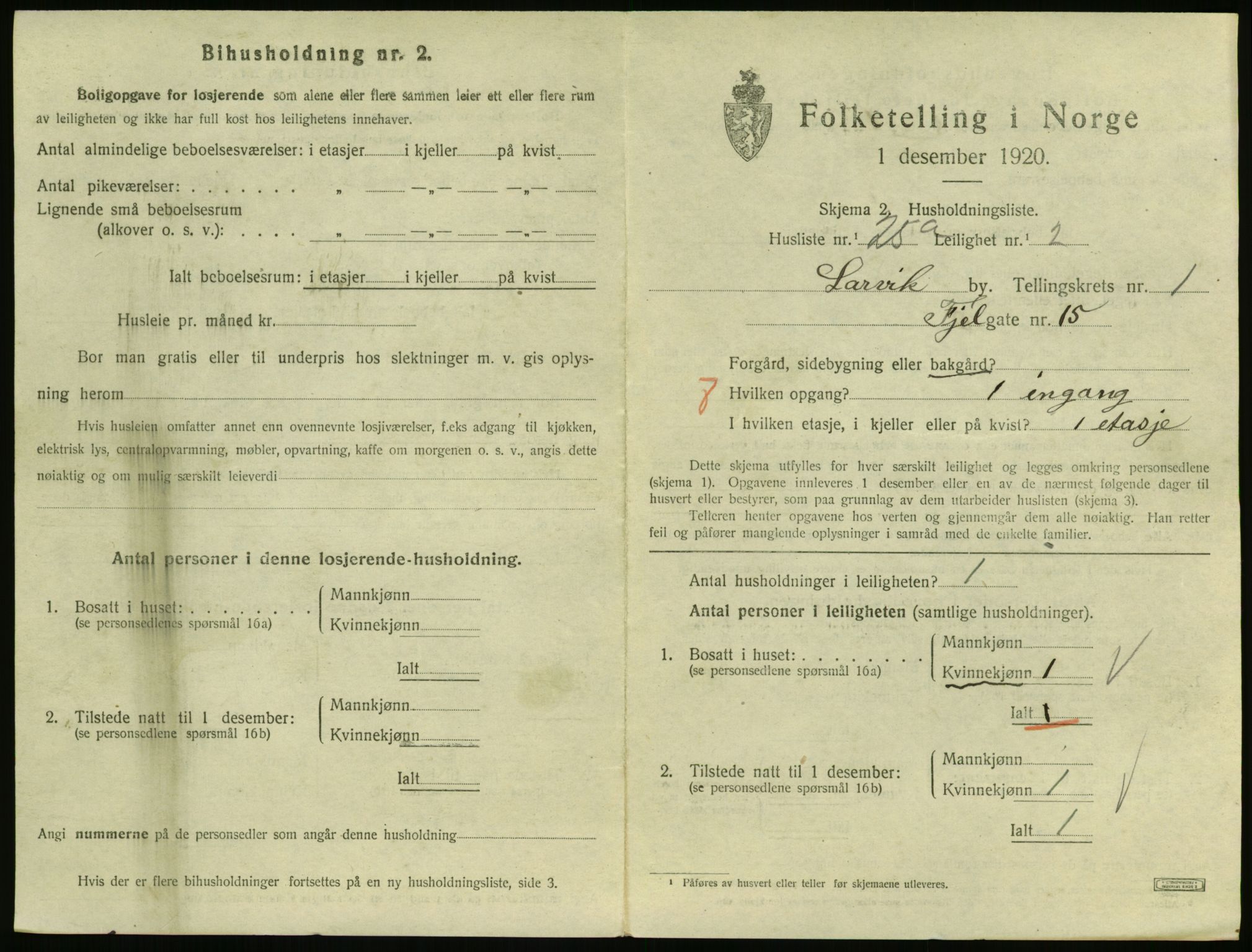 SAKO, 1920 census for Larvik, 1920, p. 3112