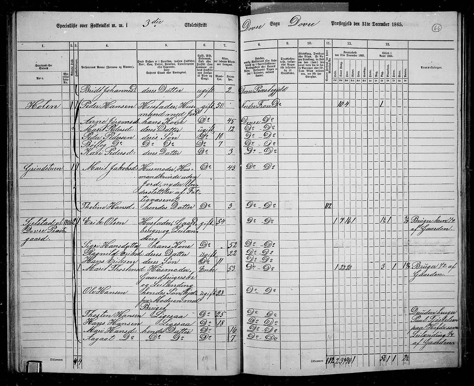 RA, 1865 census for Dovre, 1865, p. 62