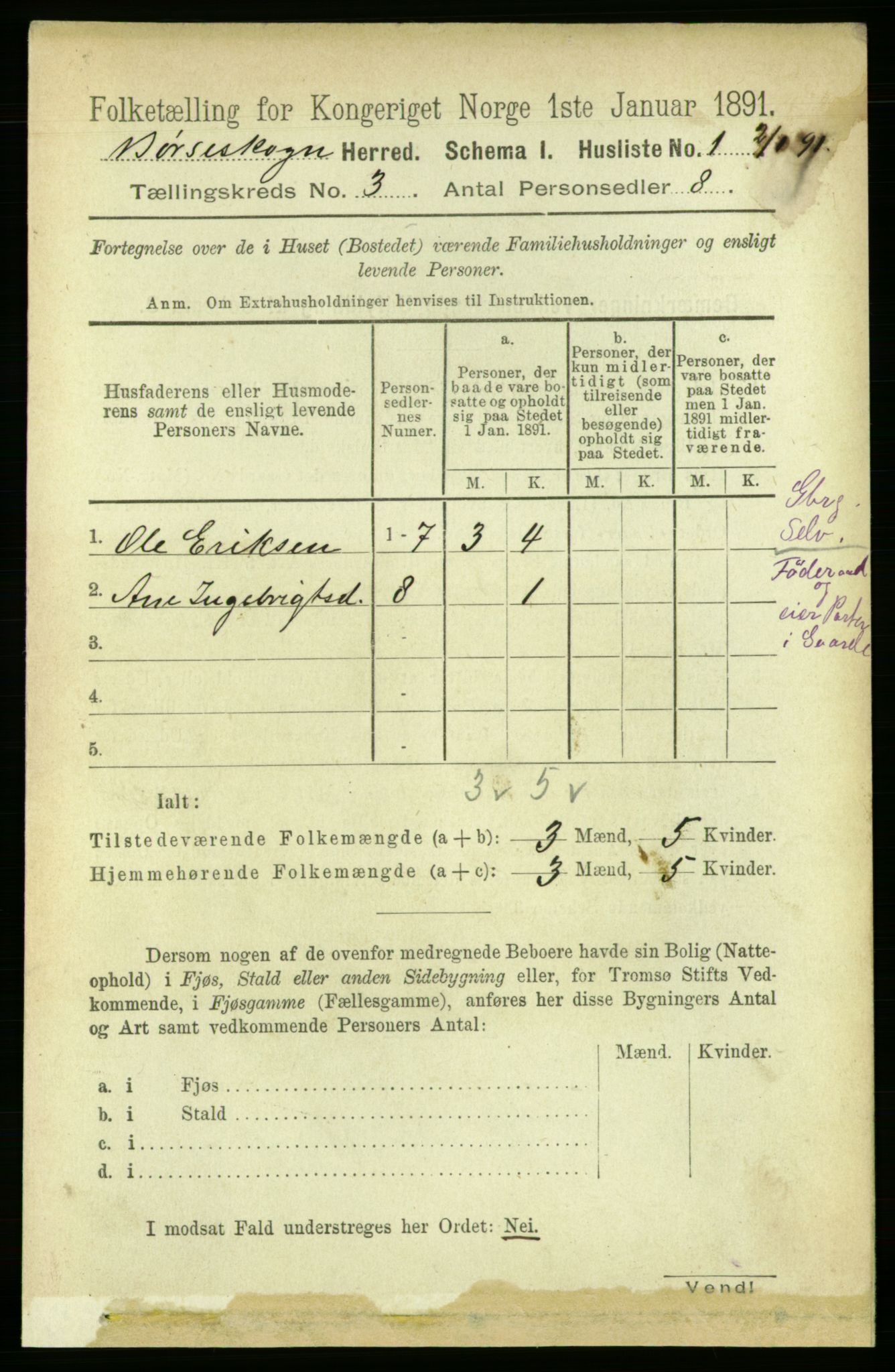 RA, 1891 census for 1657 Børseskogn, 1891, p. 1280