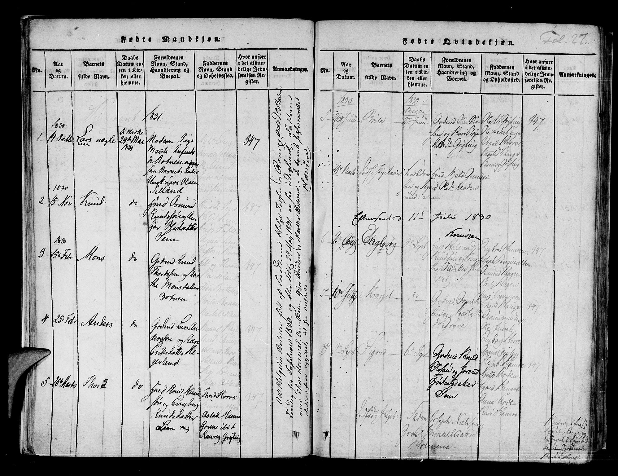 Røldal sokneprestembete, SAB/A-100247: Parish register (official) no. A 2, 1817-1856, p. 27