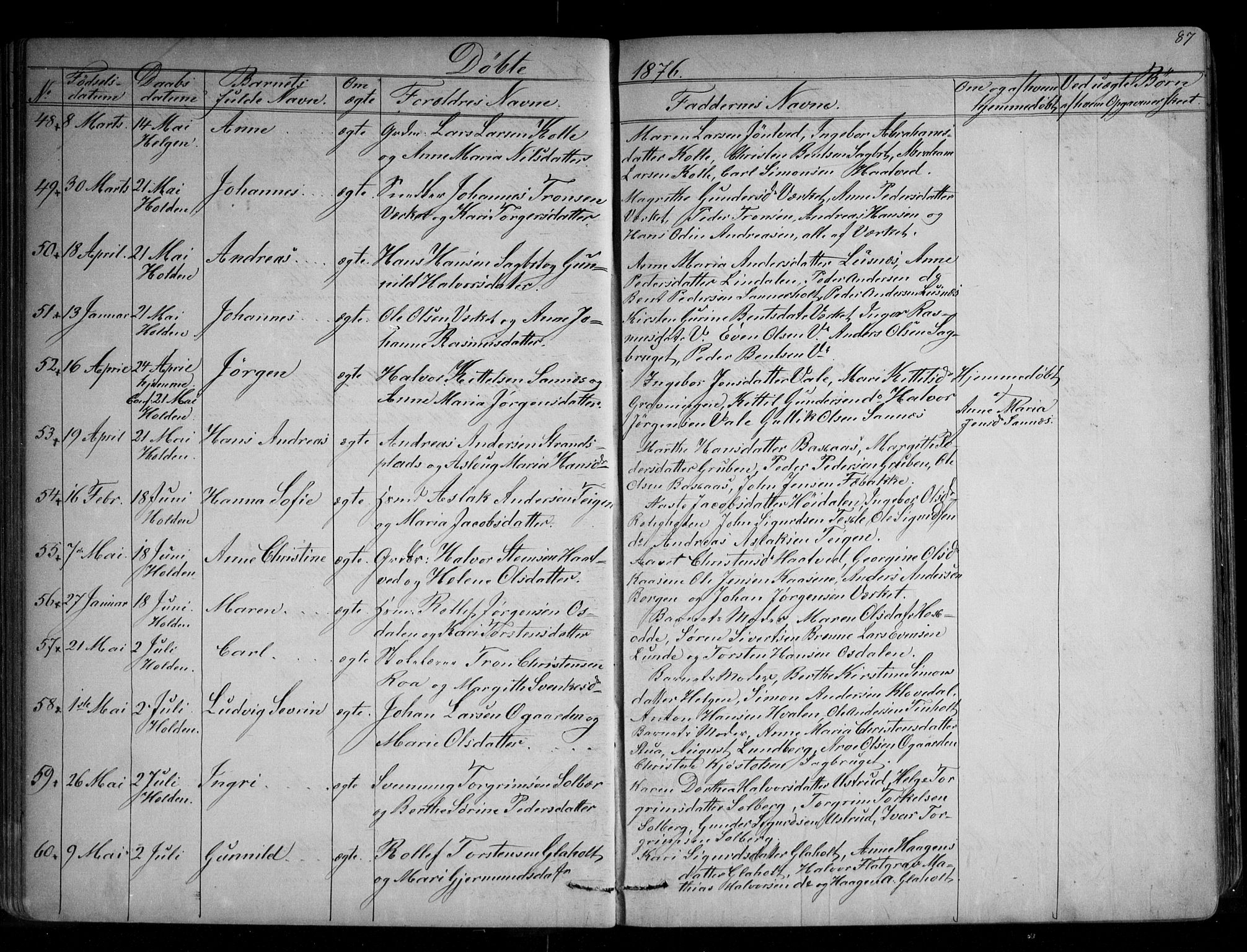 Holla kirkebøker, AV/SAKO-A-272/G/Ga/L0004: Parish register (copy) no. I 4, 1867-1890, p. 87