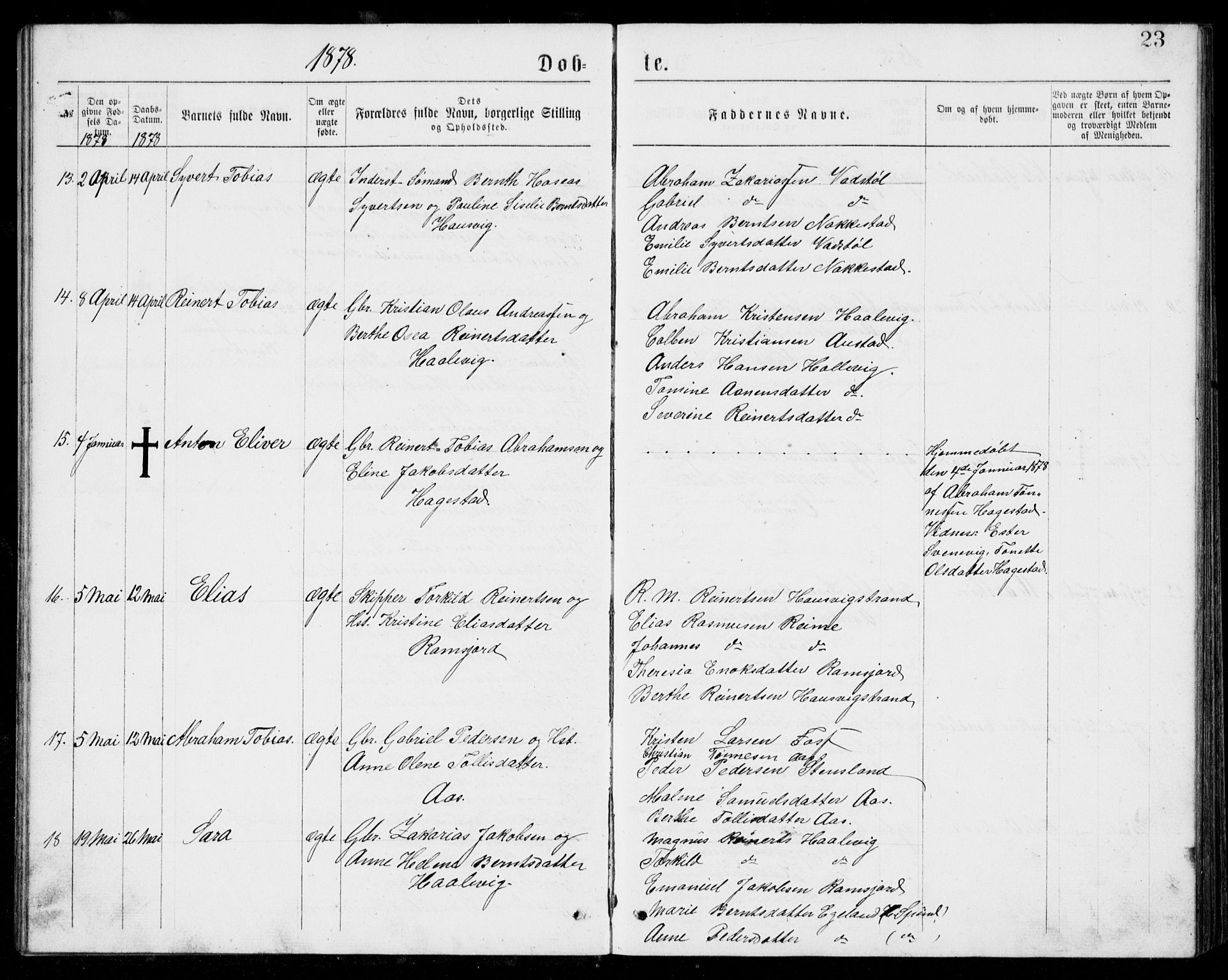 Lyngdal sokneprestkontor, AV/SAK-1111-0029/F/Fb/Fba/L0002: Parish register (copy) no. B 2, 1876-1886, p. 23