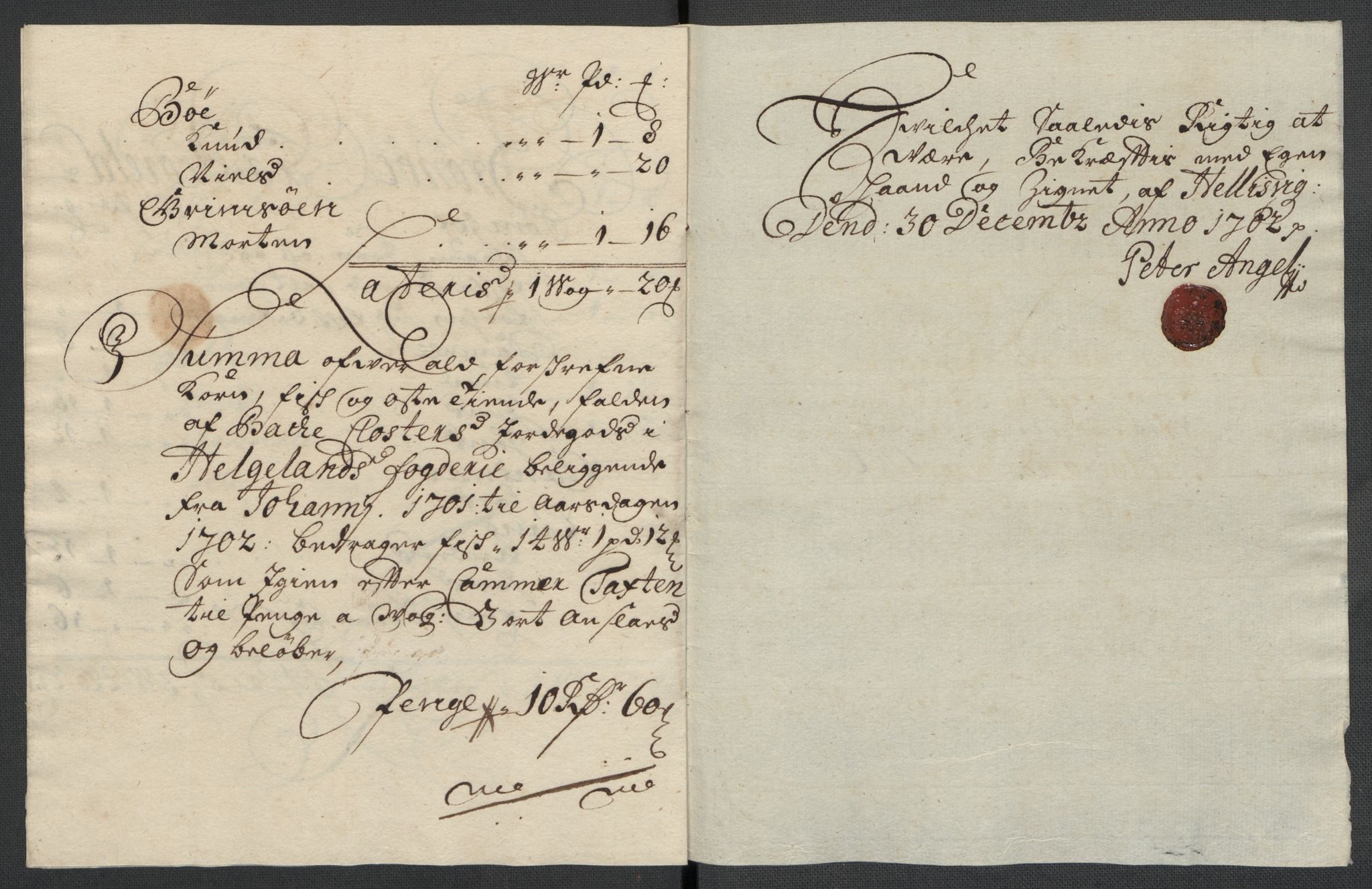 Rentekammeret inntil 1814, Reviderte regnskaper, Fogderegnskap, AV/RA-EA-4092/R65/L4508: Fogderegnskap Helgeland, 1702-1705, p. 12