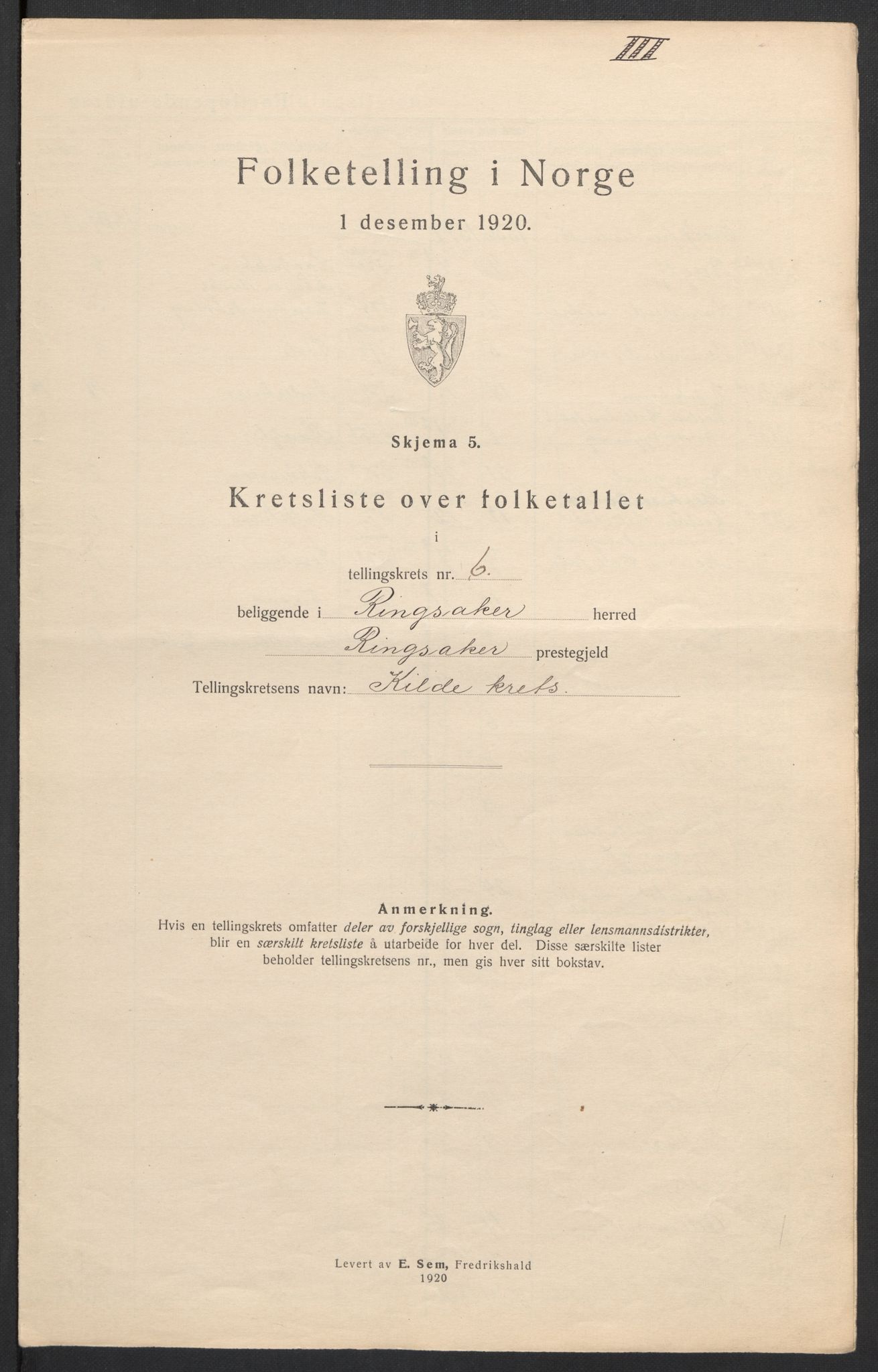 SAH, 1920 census for Ringsaker, 1920, p. 45