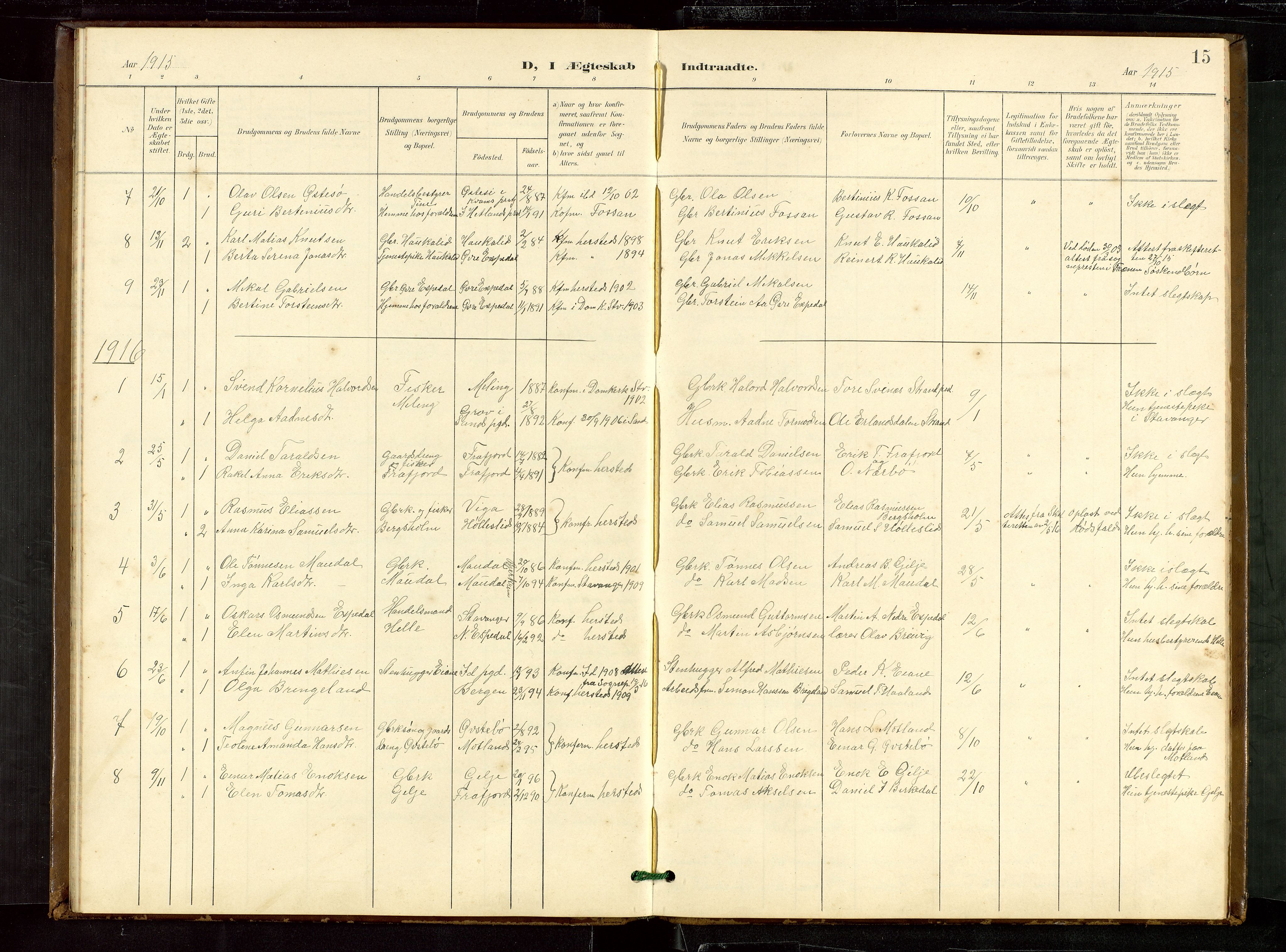 Høgsfjord sokneprestkontor, SAST/A-101624/H/Ha/Hab/L0010: Parish register (copy) no. B 10, 1900-1922, p. 15