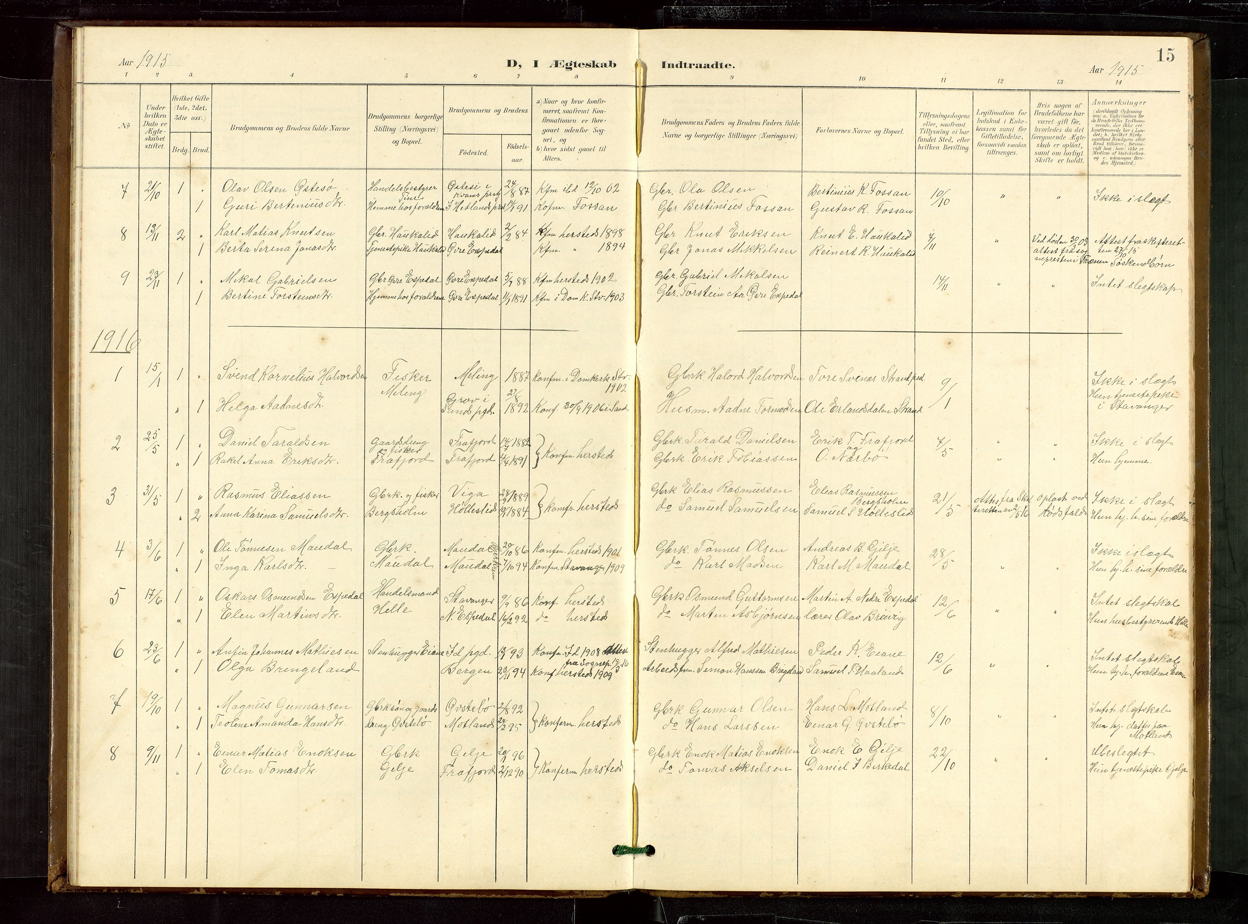 Høgsfjord sokneprestkontor, AV/SAST-A-101624/H/Ha/Hab/L0010: Parish register (copy) no. B 10, 1900-1922, p. 15