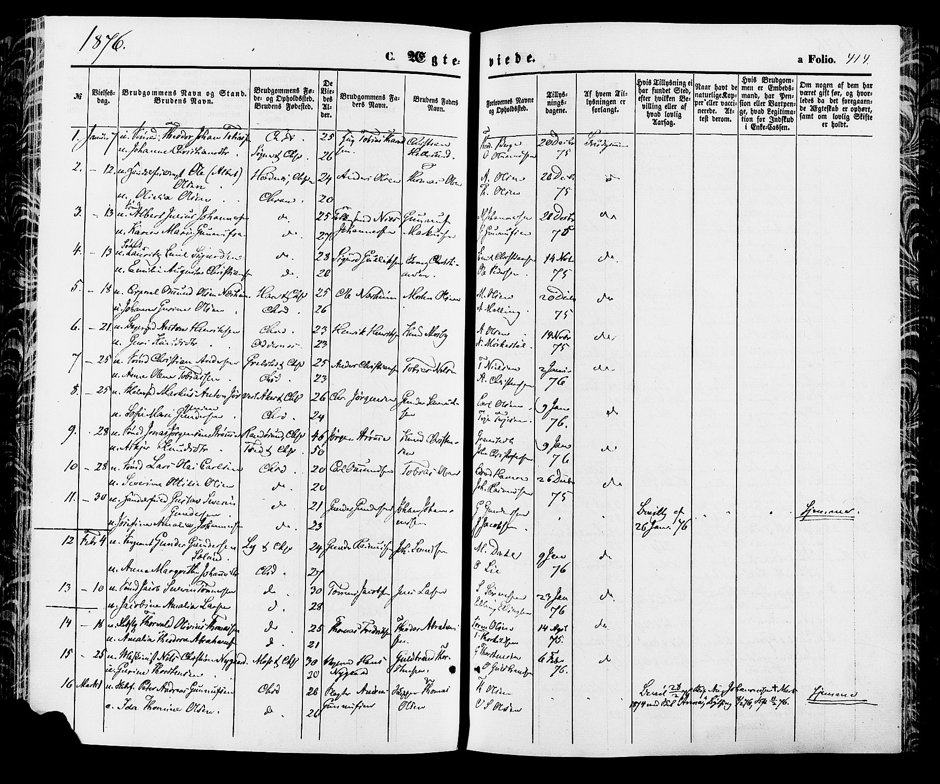 Kristiansand domprosti, SAK/1112-0006/F/Fa/L0015: Parish register (official) no. A 15, 1867-1880, p. 414