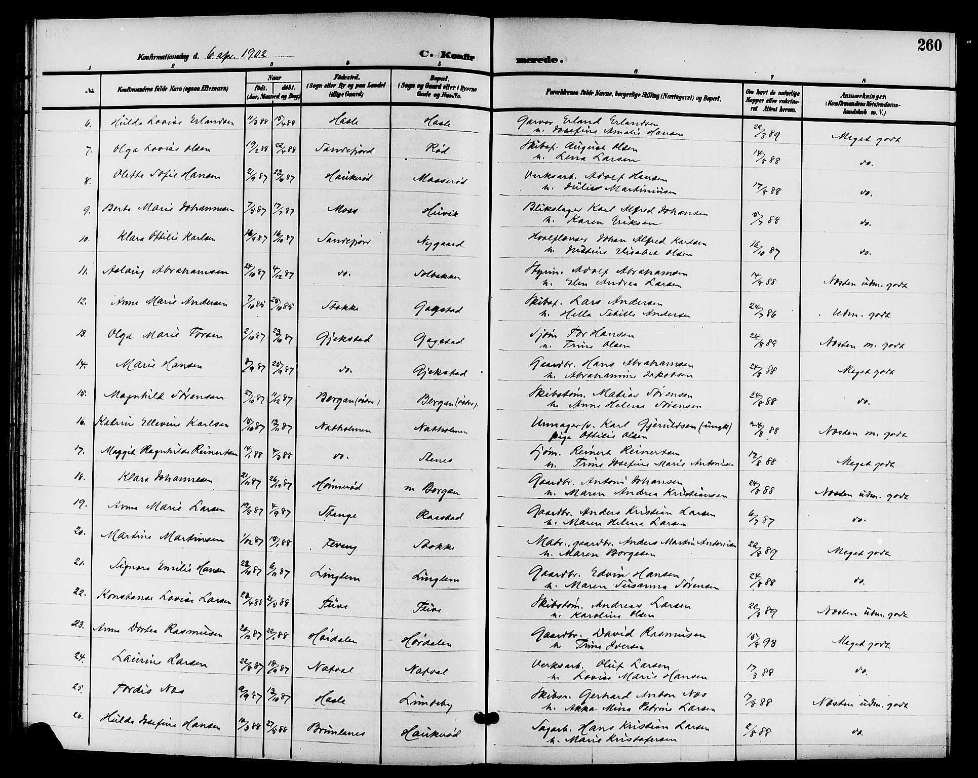 Sandar kirkebøker, AV/SAKO-A-243/G/Ga/L0002: Parish register (copy) no. 2, 1900-1915, p. 260