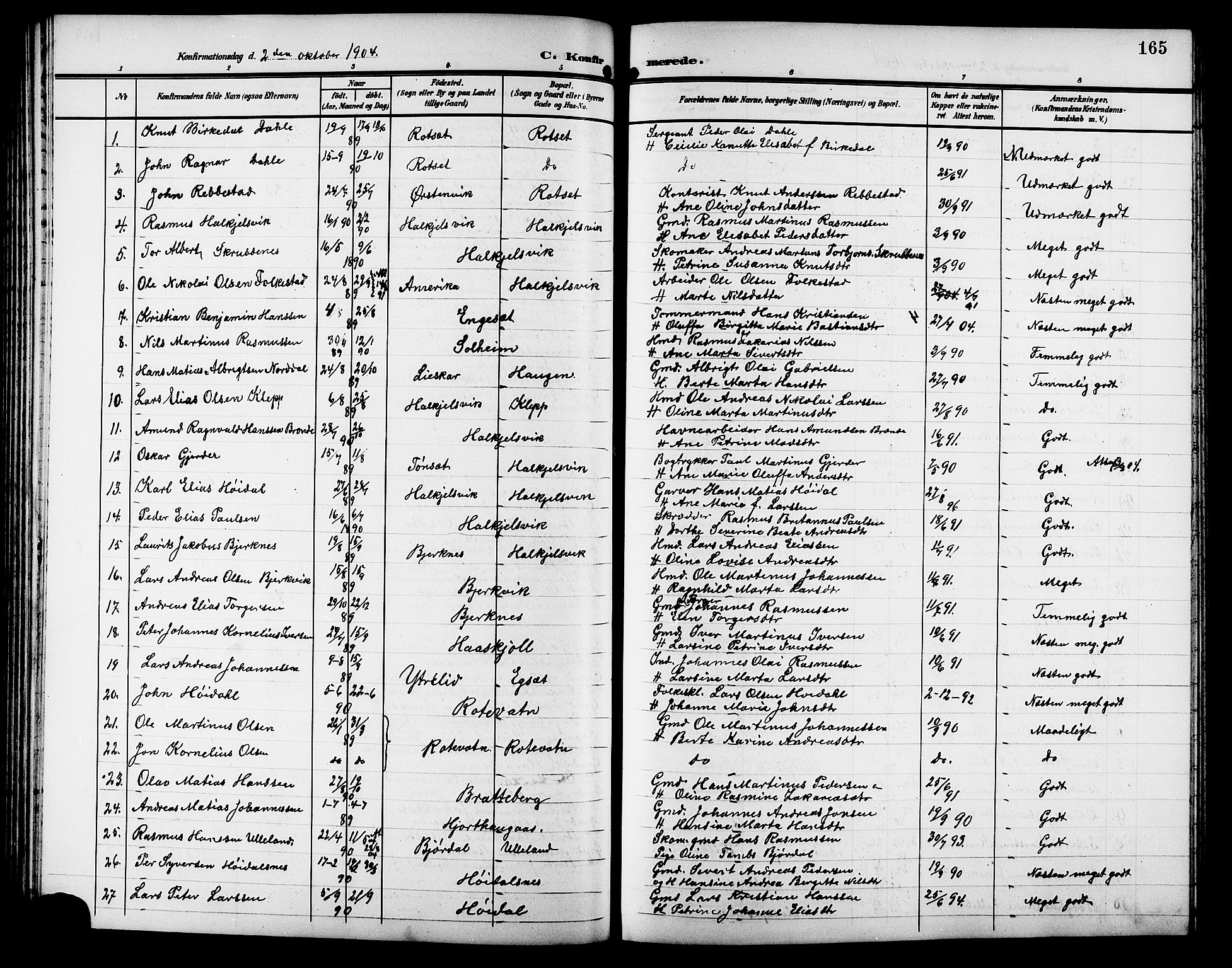 Ministerialprotokoller, klokkerbøker og fødselsregistre - Møre og Romsdal, SAT/A-1454/511/L0159: Parish register (copy) no. 511C05, 1902-1920, p. 165