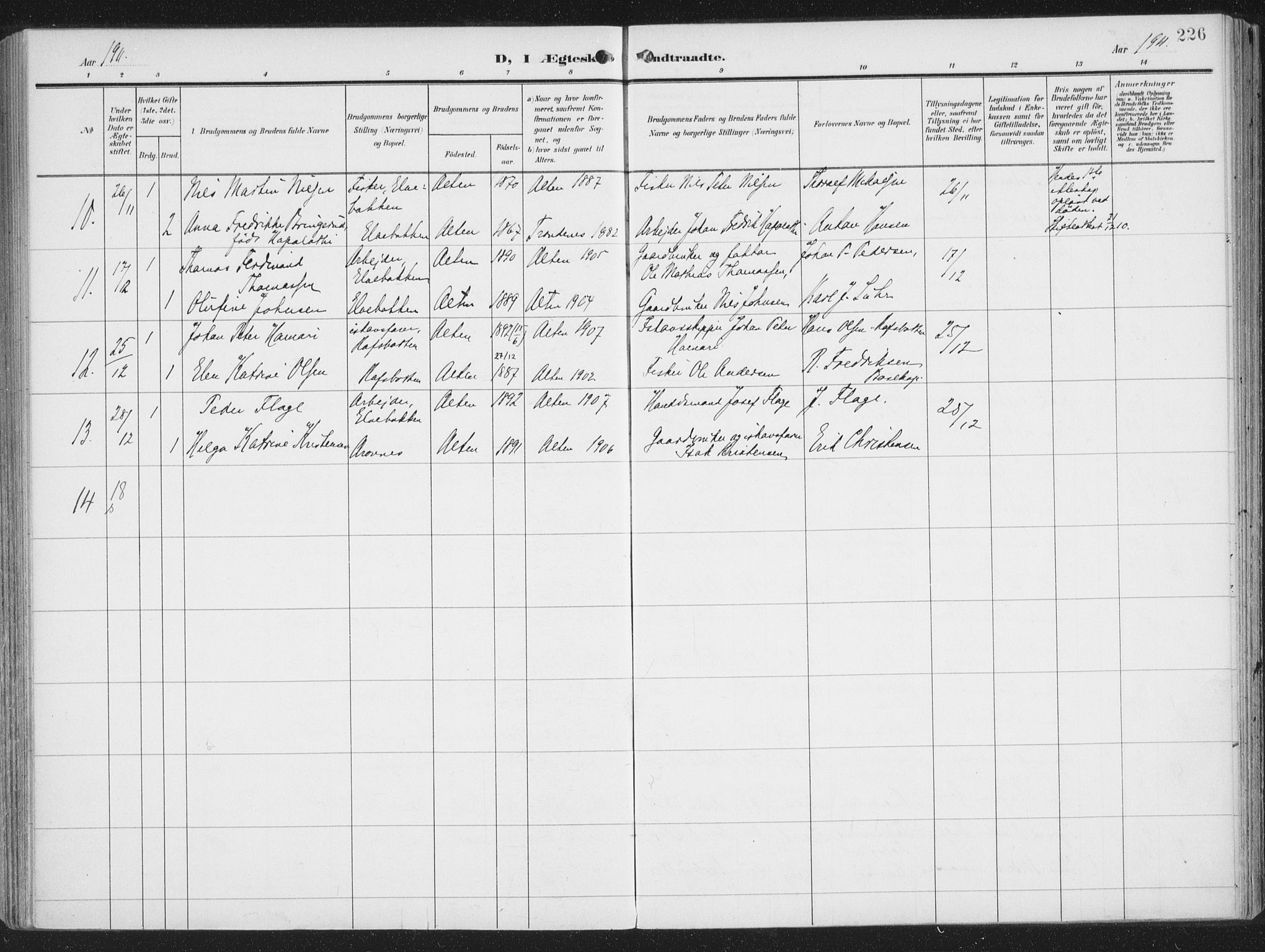 Alta sokneprestkontor, SATØ/S-1338/H/Ha/L0005.kirke: Parish register (official) no. 5, 1904-1918, p. 226