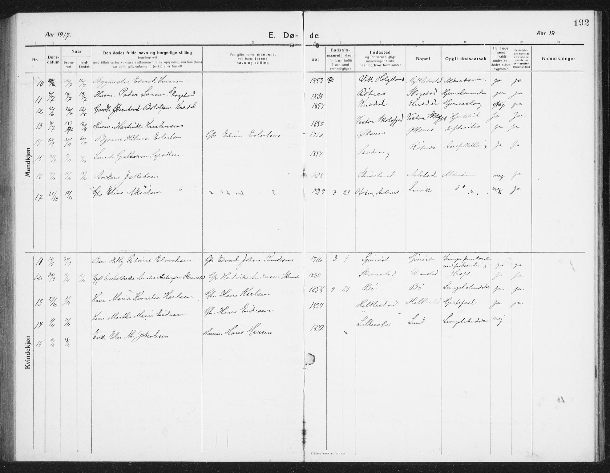 Ministerialprotokoller, klokkerbøker og fødselsregistre - Nordland, AV/SAT-A-1459/855/L0817: Parish register (copy) no. 855C06, 1917-1934, p. 192