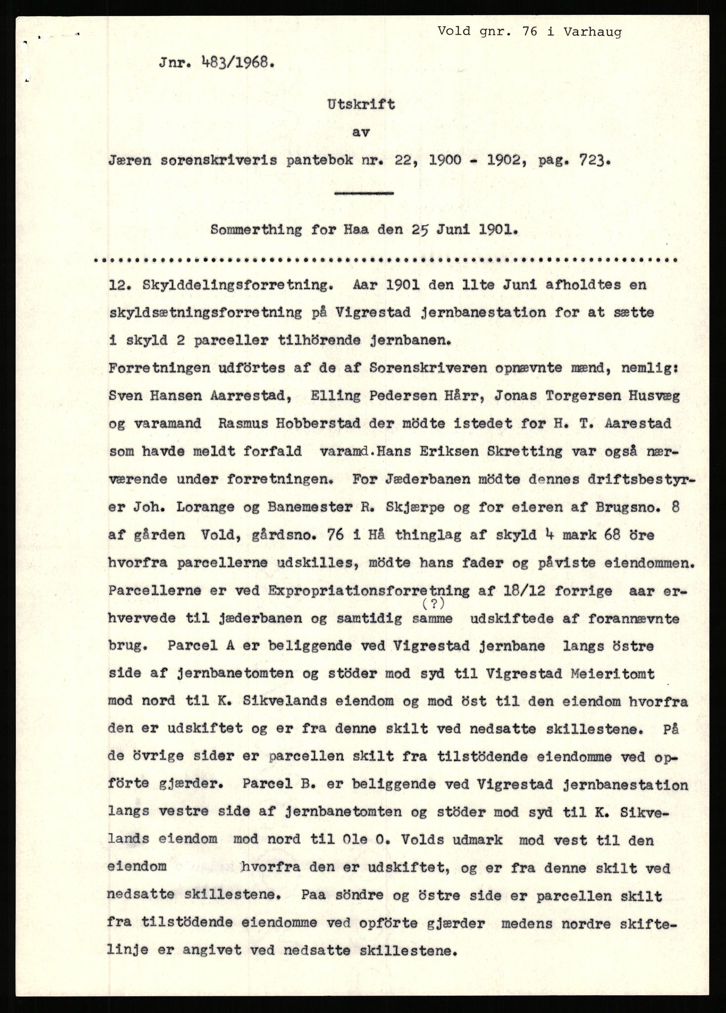 Statsarkivet i Stavanger, AV/SAST-A-101971/03/Y/Yj/L0096: Avskrifter sortert etter gårdsnavn: Vistad - Vågen søndre, 1750-1930, p. 241