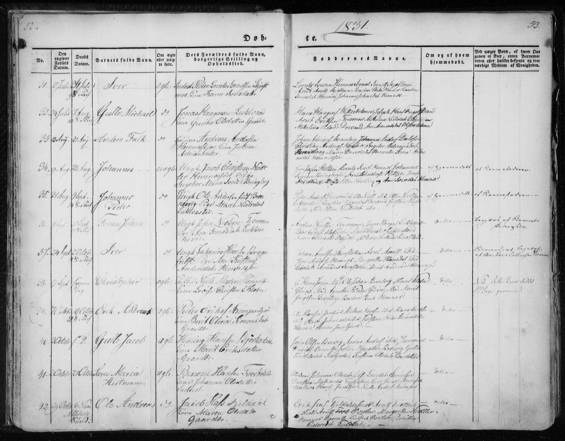 Ministerialprotokoller, klokkerbøker og fødselsregistre - Nordland, AV/SAT-A-1459/825/L0354: Parish register (official) no. 825A08, 1826-1841, p. 52-53