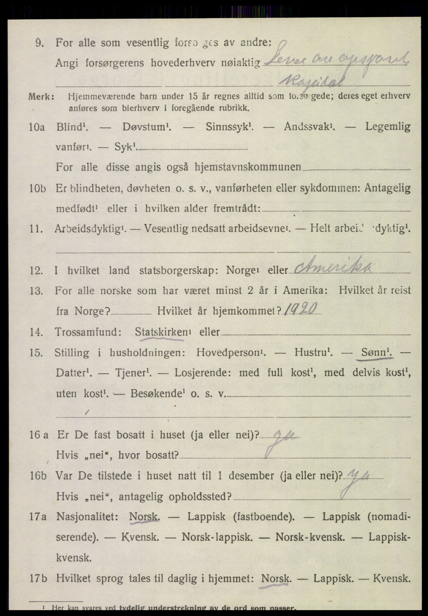 SAT, 1920 census for Vefsn, 1920, p. 10318