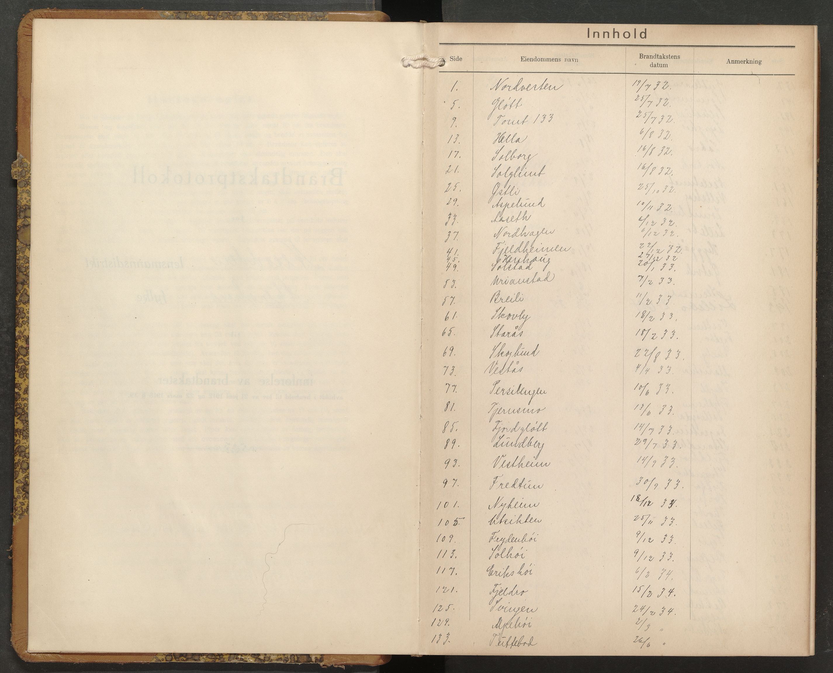 Norges brannkasse, branntakster Nesodden, AV/SAO-A-11393/F/Fb/L0006: Branntakstprotokoll, 1932-1938