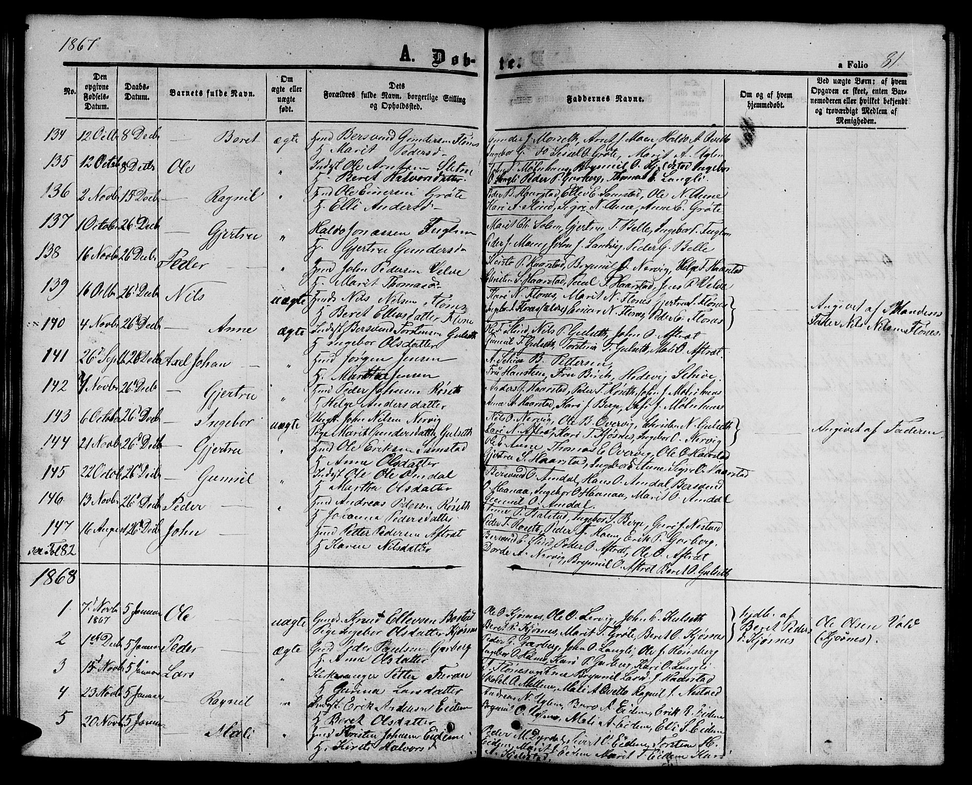 Ministerialprotokoller, klokkerbøker og fødselsregistre - Sør-Trøndelag, SAT/A-1456/695/L1155: Parish register (copy) no. 695C06, 1859-1868, p. 81