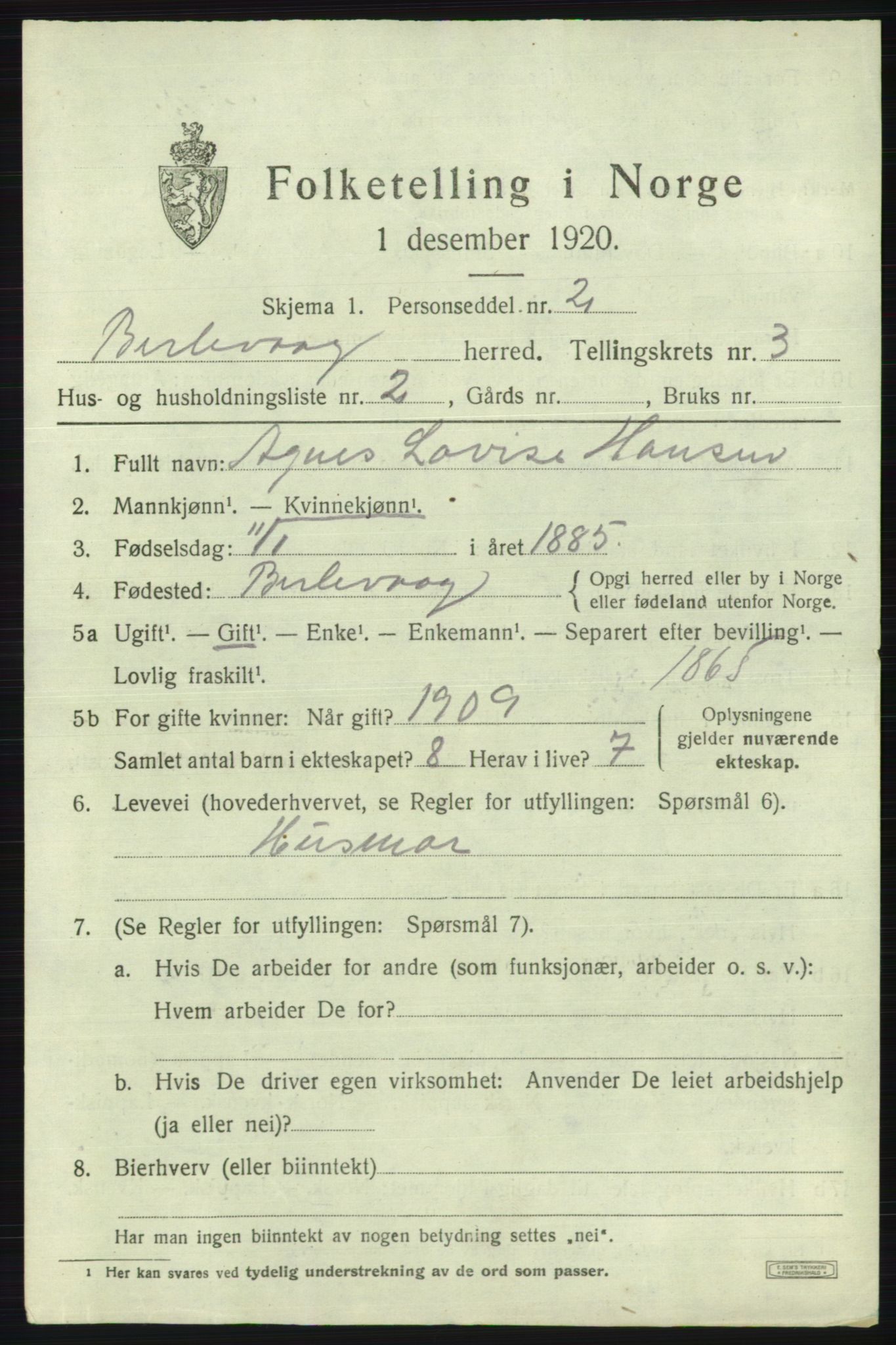 SATØ, 1920 census for Berlevåg, 1920, p. 1525