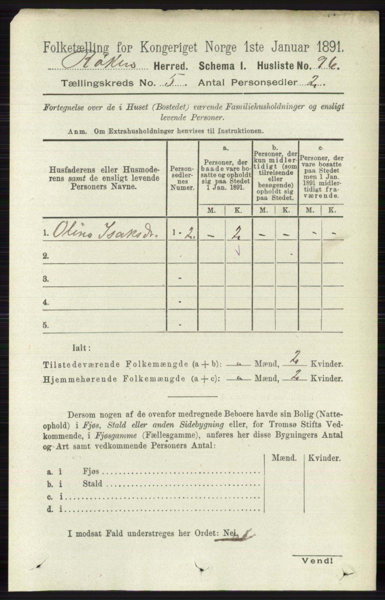 RA, 1891 census for 0627 Røyken, 1891, p. 2860