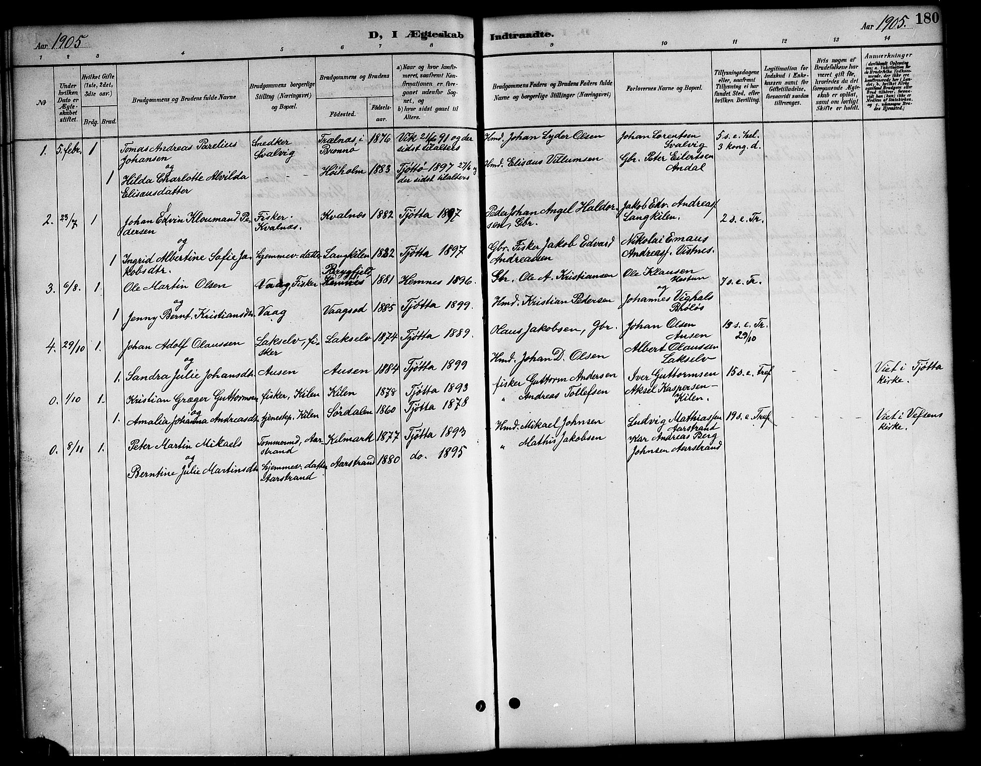 Ministerialprotokoller, klokkerbøker og fødselsregistre - Nordland, AV/SAT-A-1459/819/L0277: Parish register (copy) no. 819C03, 1888-1917, p. 180