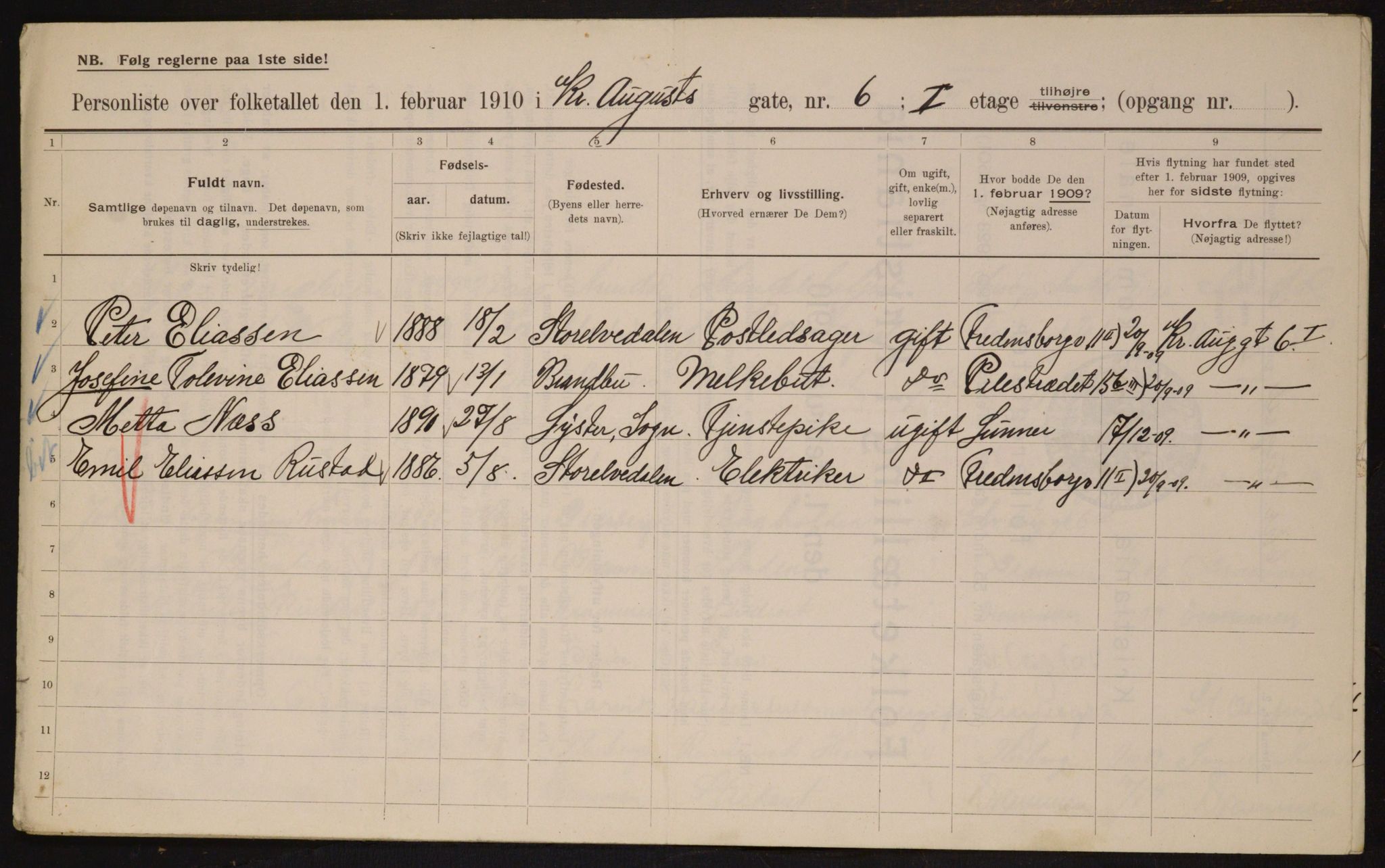 OBA, Municipal Census 1910 for Kristiania, 1910, p. 52374