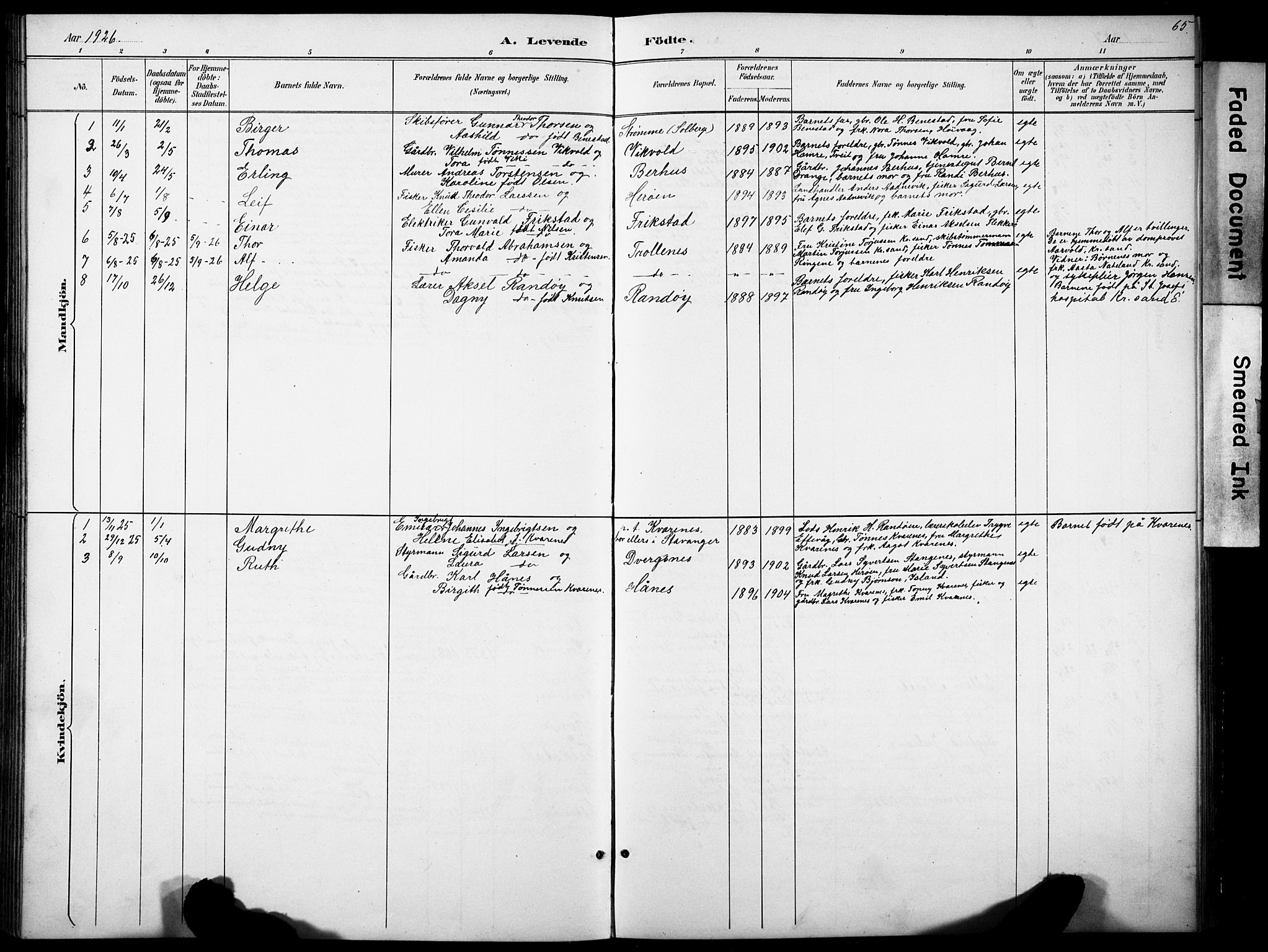 Oddernes sokneprestkontor, SAK/1111-0033/F/Fb/Fbb/L0002: Parish register (copy) no. B 2, 1889-1933, p. 65