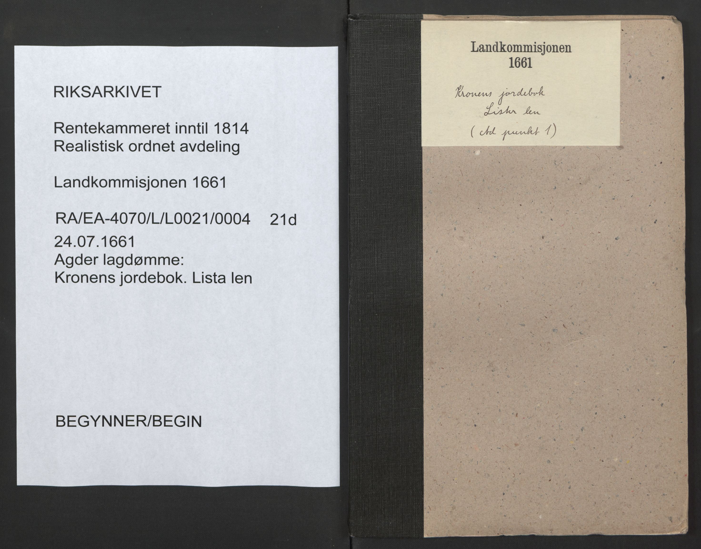 Rentekammeret inntil 1814, Realistisk ordnet avdeling, AV/RA-EA-4070/L/L0021/0004: Agder lagdømme: / Kronens jordebok. Lista len, 1661