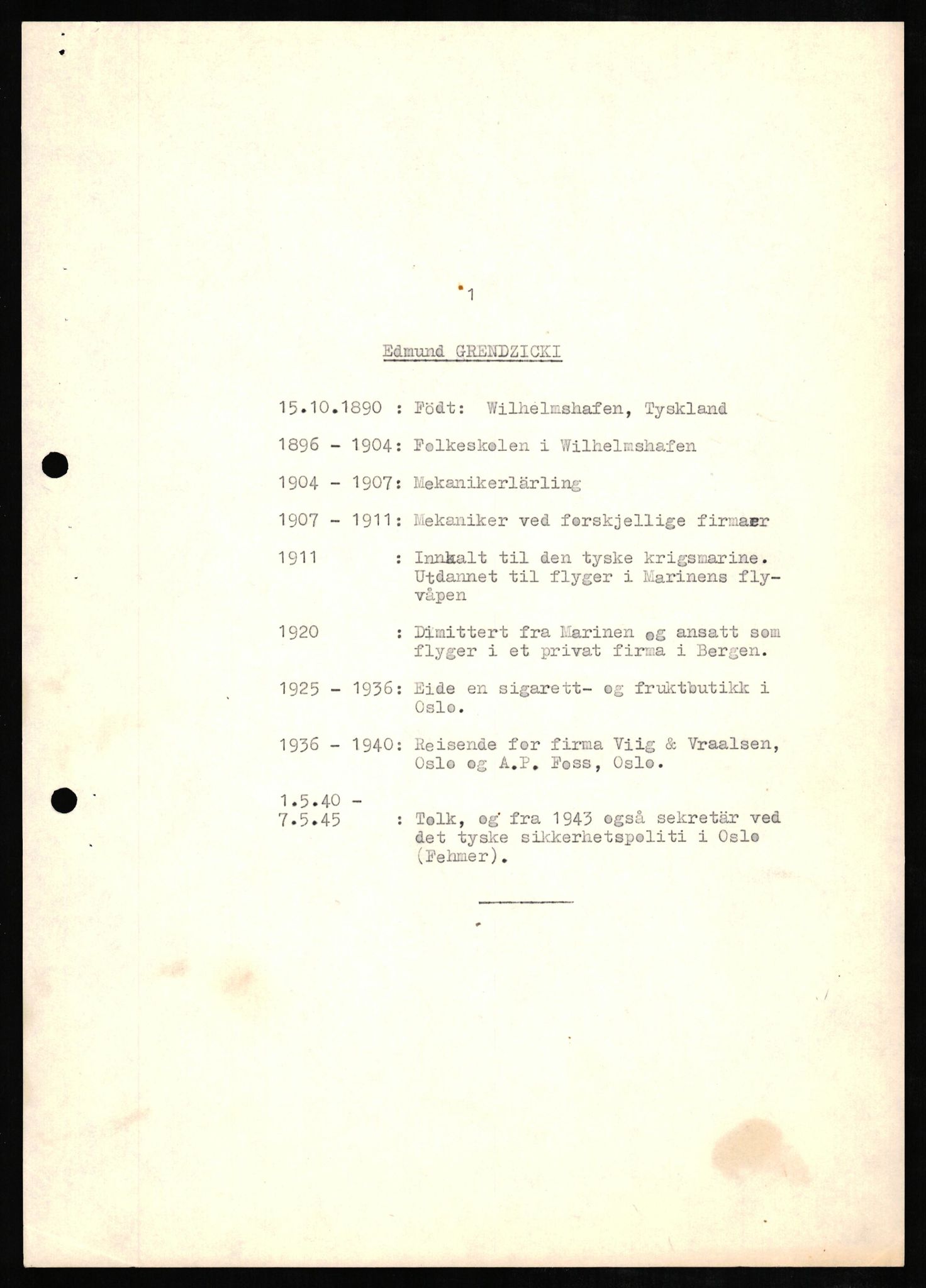 Forsvaret, Forsvarets overkommando II, AV/RA-RAFA-3915/D/Db/L0010: CI Questionaires. Tyske okkupasjonsstyrker i Norge. Tyskere., 1945-1946, p. 198