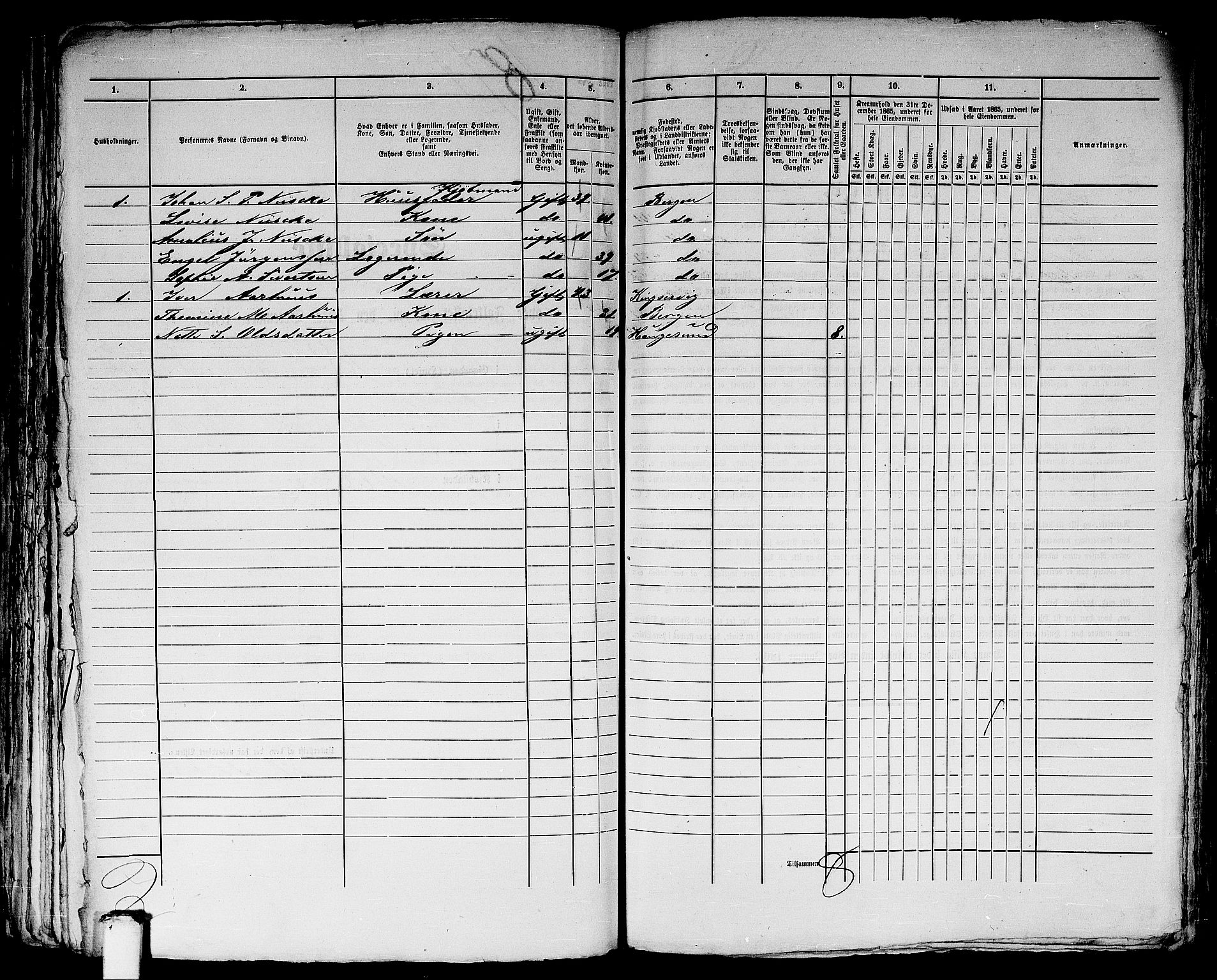 RA, 1865 census for Bergen, 1865, p. 3832