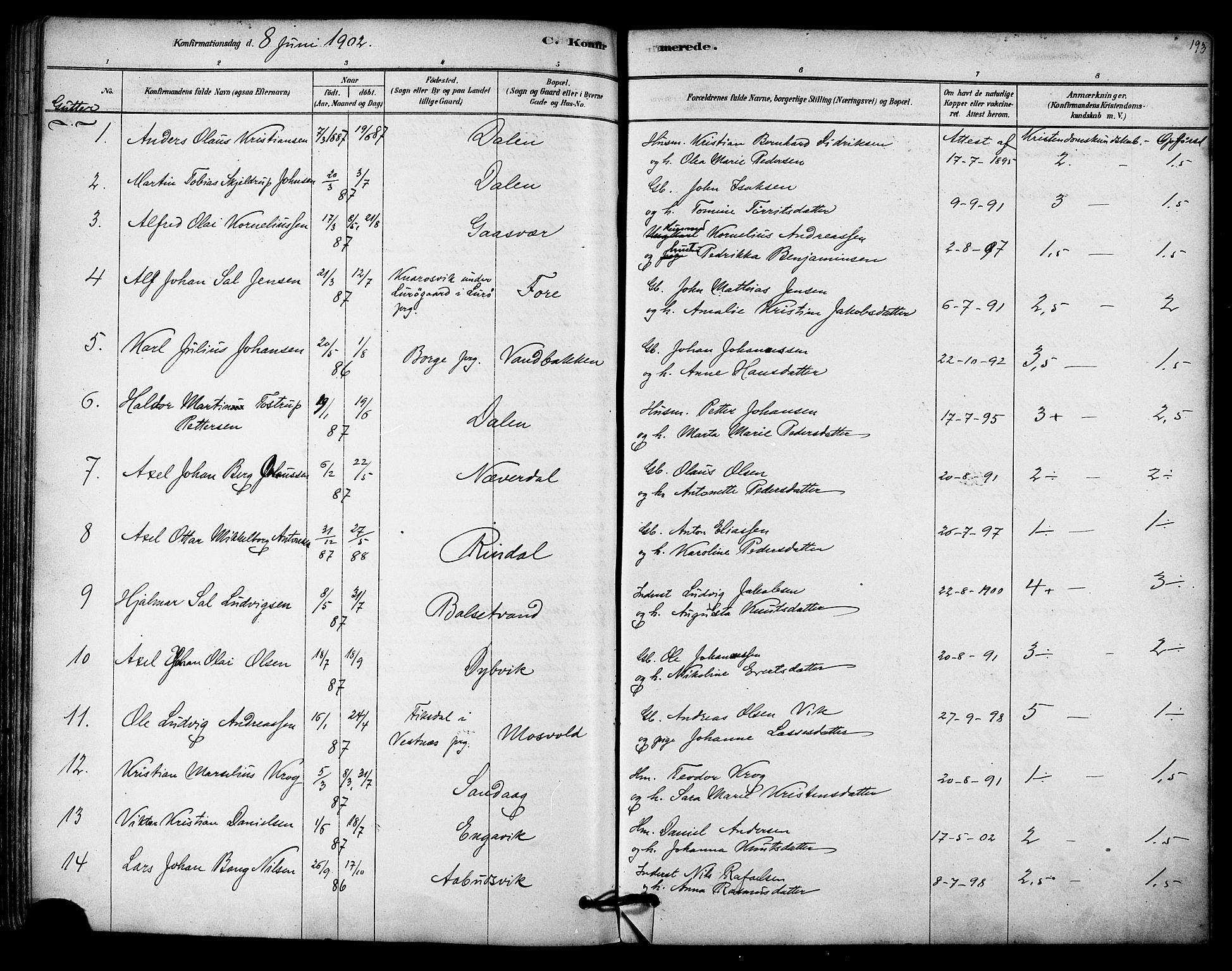Ministerialprotokoller, klokkerbøker og fødselsregistre - Nordland, AV/SAT-A-1459/843/L0626: Parish register (official) no. 843A01, 1878-1907, p. 193