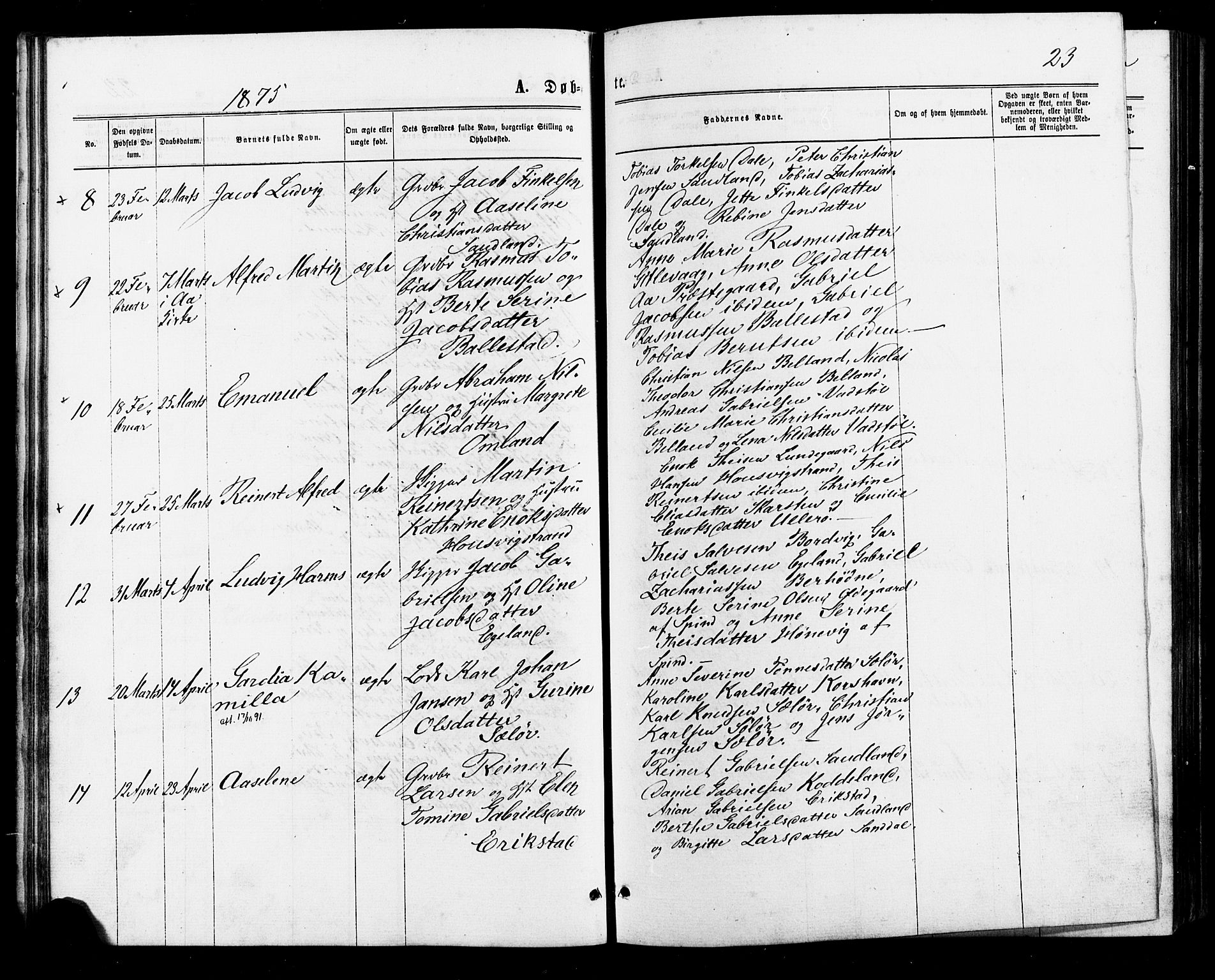 Lyngdal sokneprestkontor, AV/SAK-1111-0029/F/Fa/Faa/L0003: Parish register (official) no. A 3, 1871-1882, p. 23