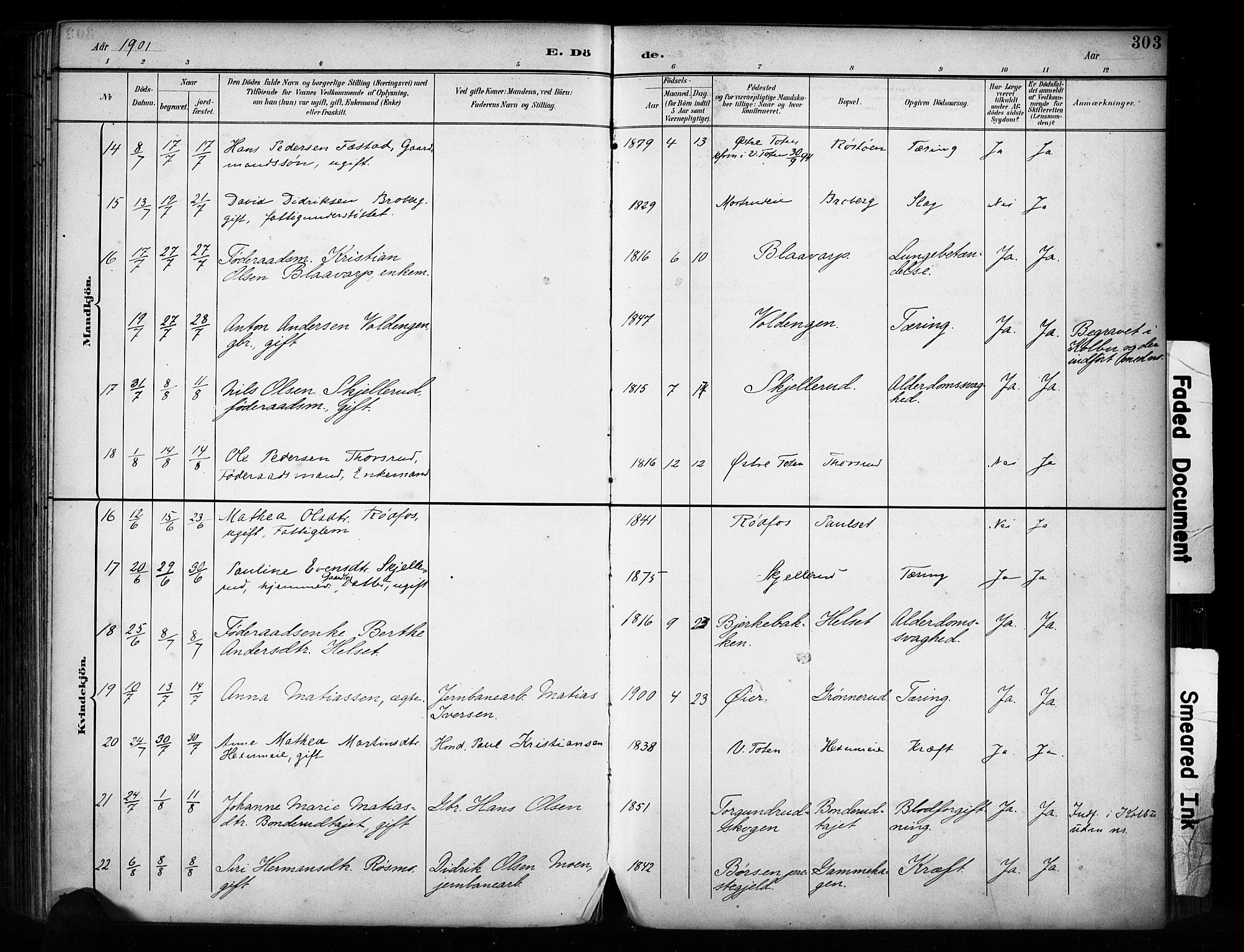 Vestre Toten prestekontor, AV/SAH-PREST-108/H/Ha/Haa/L0011: Parish register (official) no. 11, 1895-1906, p. 303