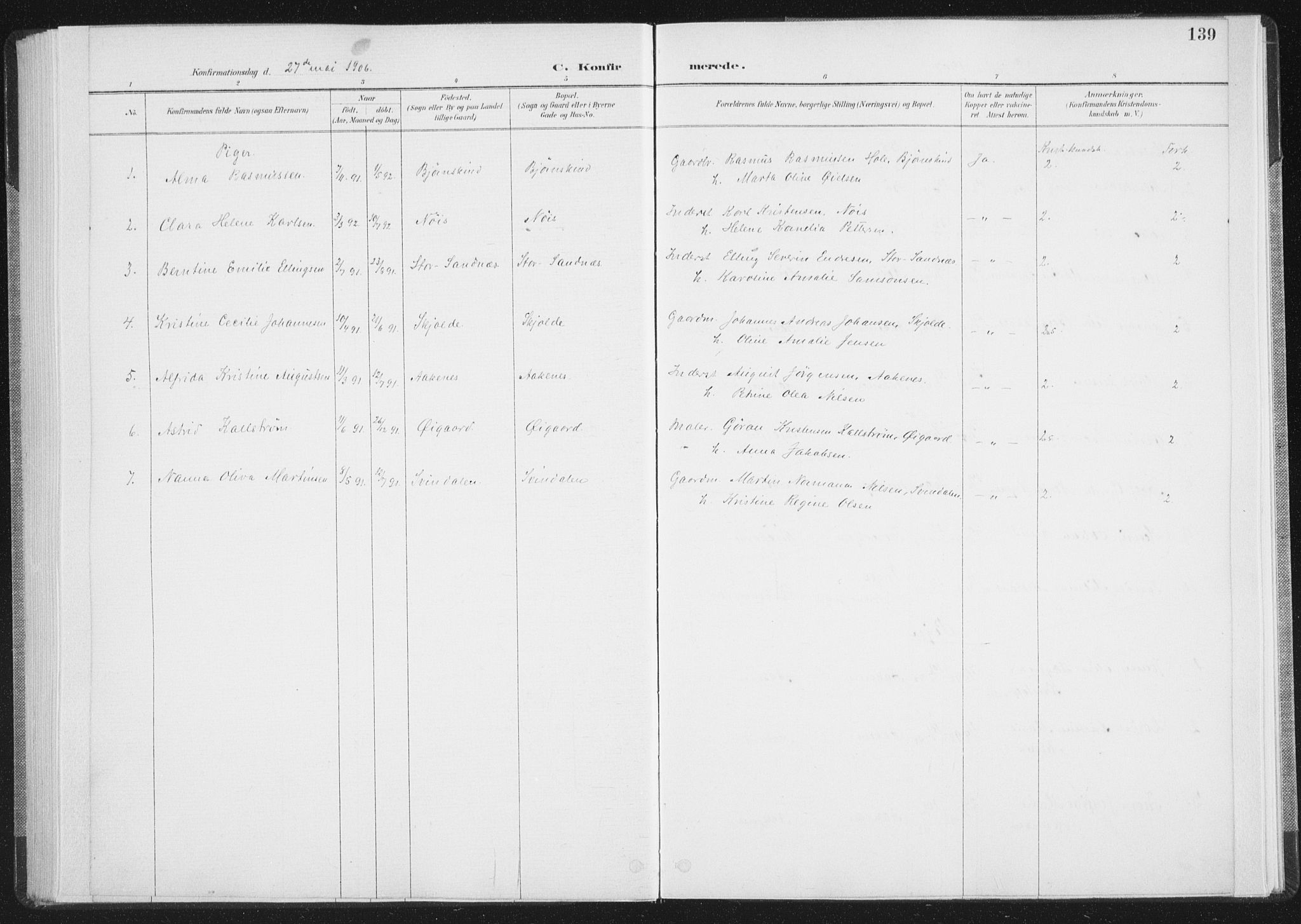 Ministerialprotokoller, klokkerbøker og fødselsregistre - Nordland, AV/SAT-A-1459/898/L1422: Parish register (official) no. 898A02, 1887-1908, p. 139