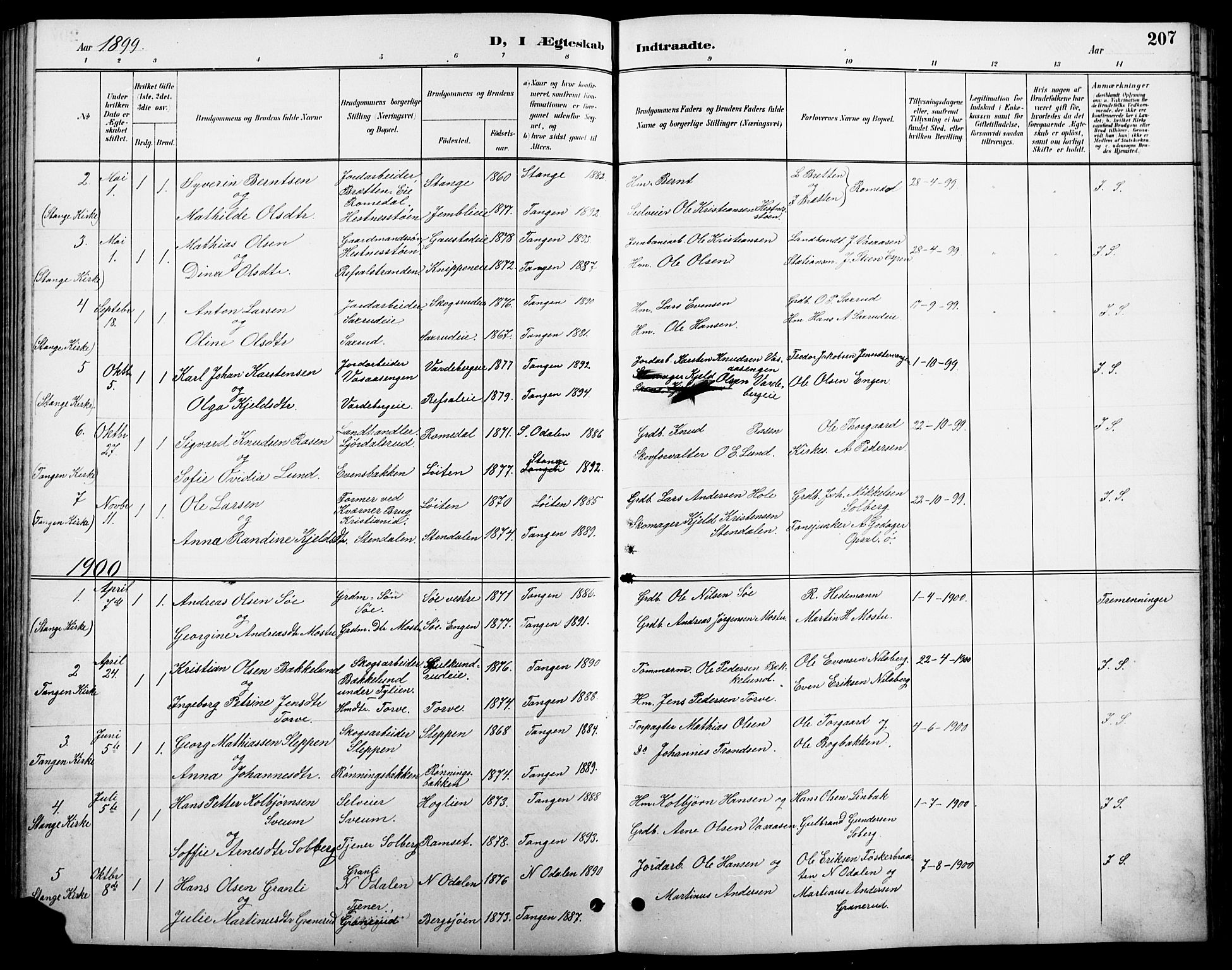 Stange prestekontor, SAH/PREST-002/L/L0011: Parish register (copy) no. 11, 1895-1917, p. 207