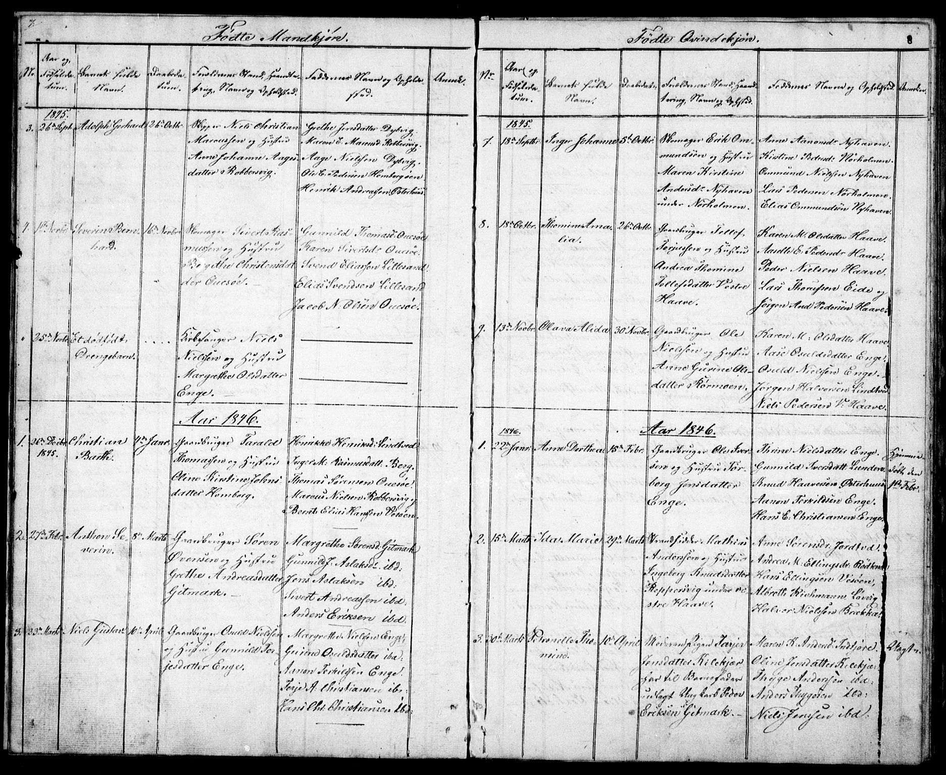 Hommedal sokneprestkontor, AV/SAK-1111-0023/F/Fb/Fba/L0002: Parish register (copy) no. B 2, 1841-1863, p. 8